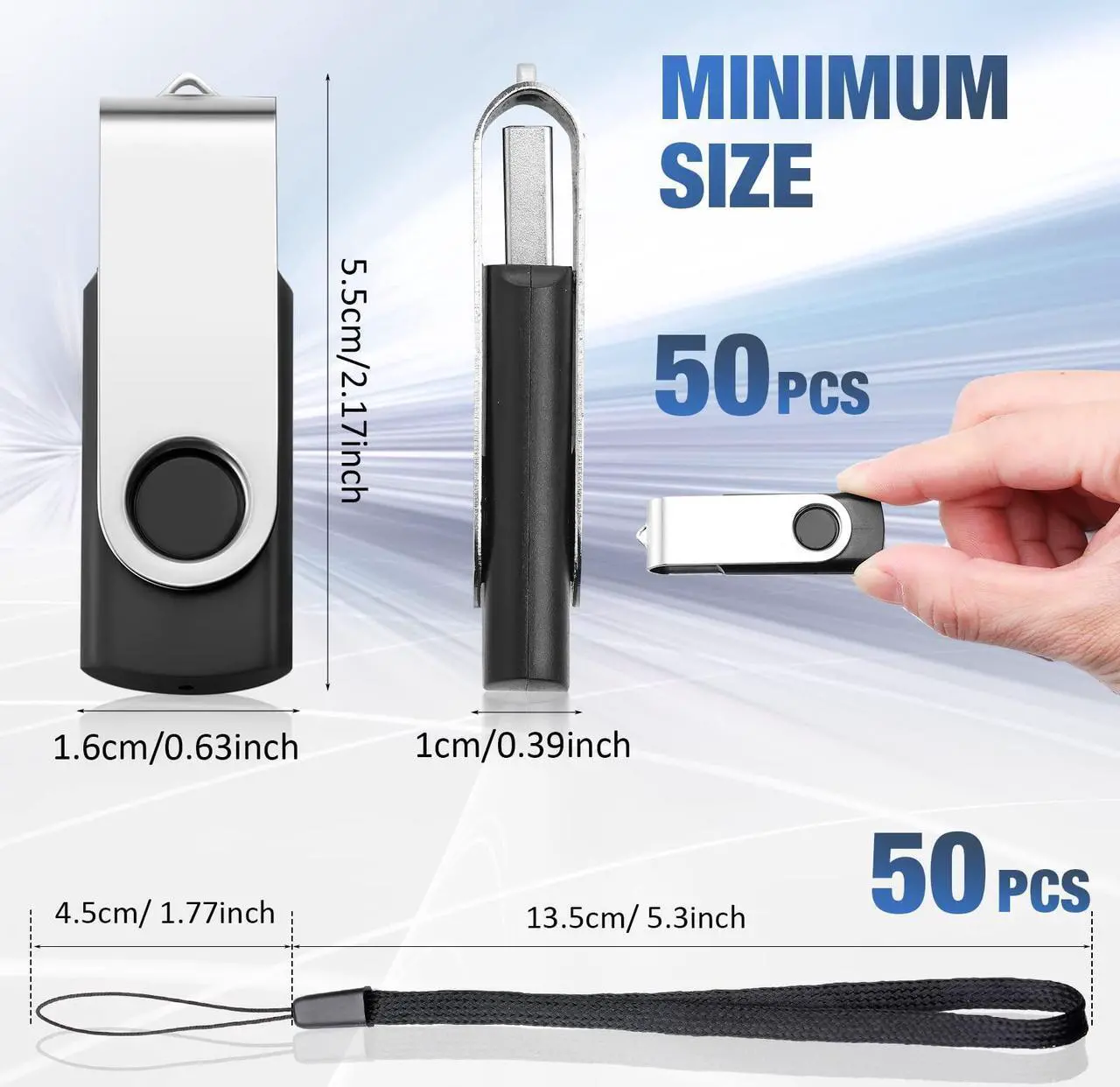 Alt view image 2 of 5 - Aoriher 50 Pack USB 2.0 Flash Drives Bulk, Portable USB Thumb Drives with Lanyards, Swivel Flash Drives Thumb Drives for Office School Data Storage (Black, Silver, 4GB)