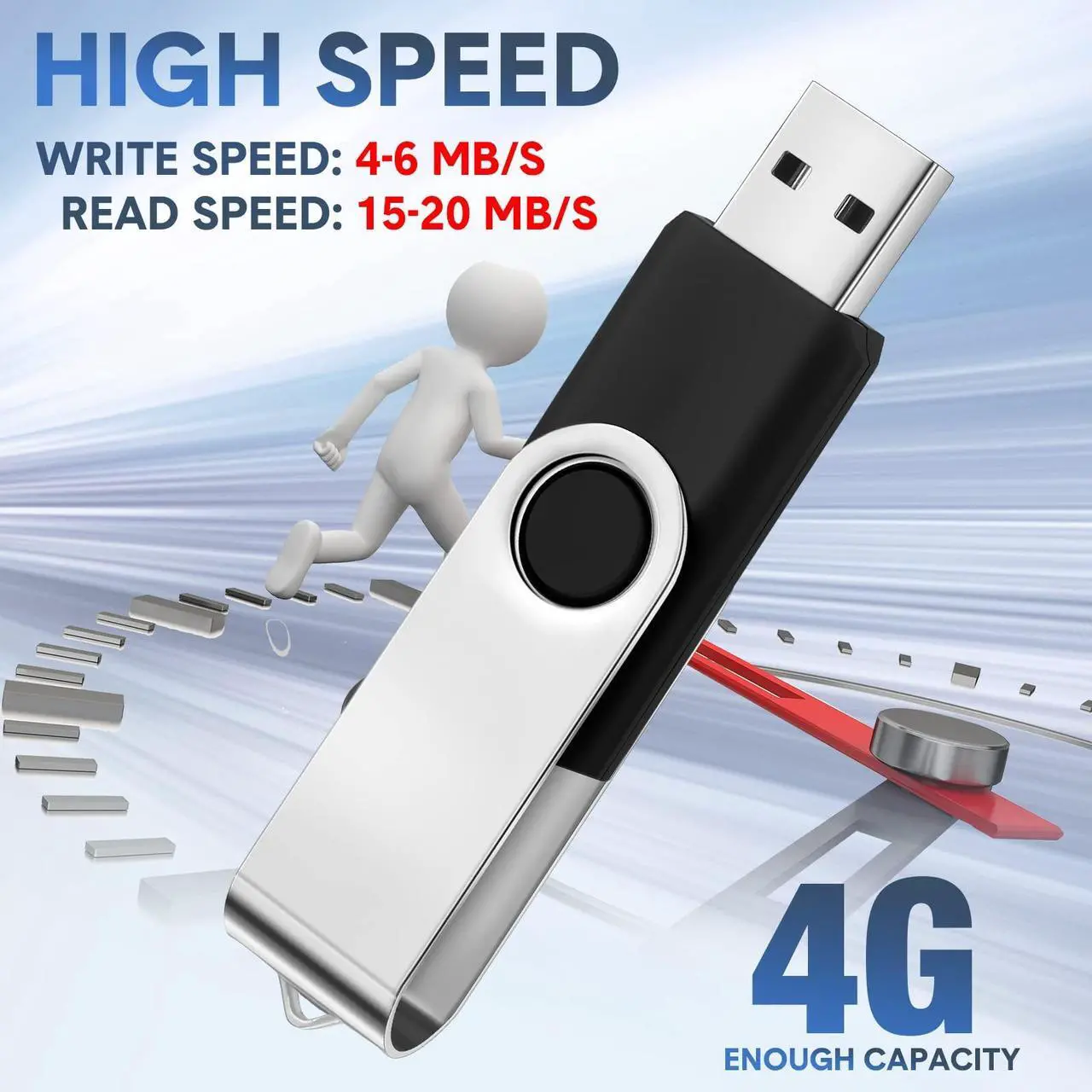 Alt view image 3 of 5 - Aoriher 50 Pack USB 2.0 Flash Drives Bulk, Portable USB Thumb Drives with Lanyards, Swivel Flash Drives Thumb Drives for Office School Data Storage (Black, Silver, 4GB)