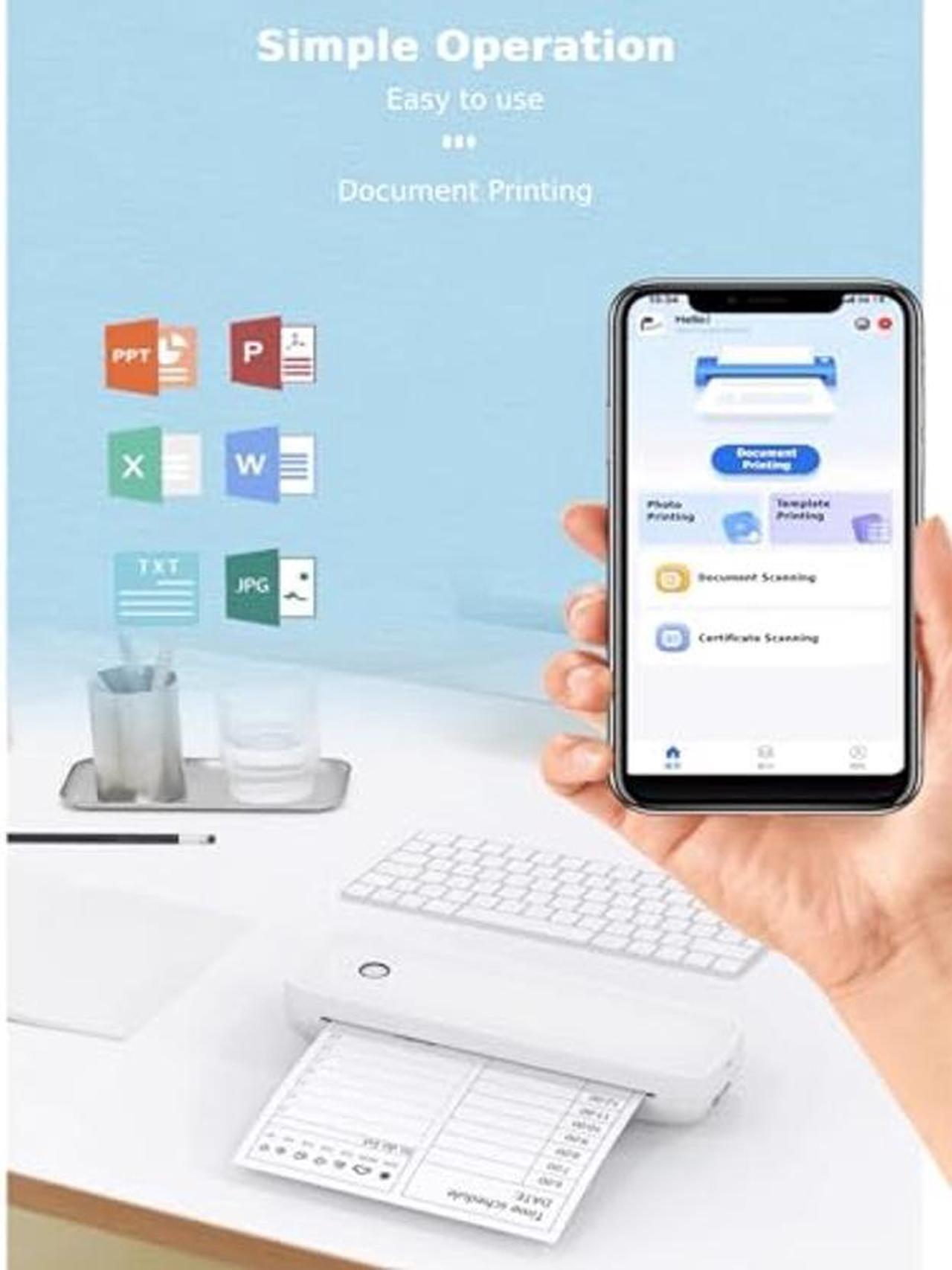 Alt view image 5 of 5 - A4 Mini Printer - Bluetooth 5.2 200dpi Inkless Portable Thermal Printer, USB Rechargeable Wireless Printing Machine with 7 Printing Size for Home Work Travel