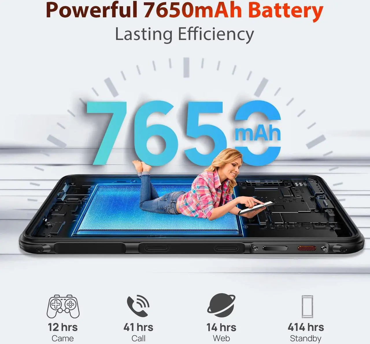 Alt view image 3 of 5 - Ulefone Armor Pad Rugged Tablet(WiFi+Cellular), 7650mAh, 8 Inch IP69K Waterproof Tablet, Octa Core 4GB + 64GB Android 12, Dual Speakers Dual 4G, uSmart Expansion Connector, 13MP + 5MP, BT5.2/GPS/NFC