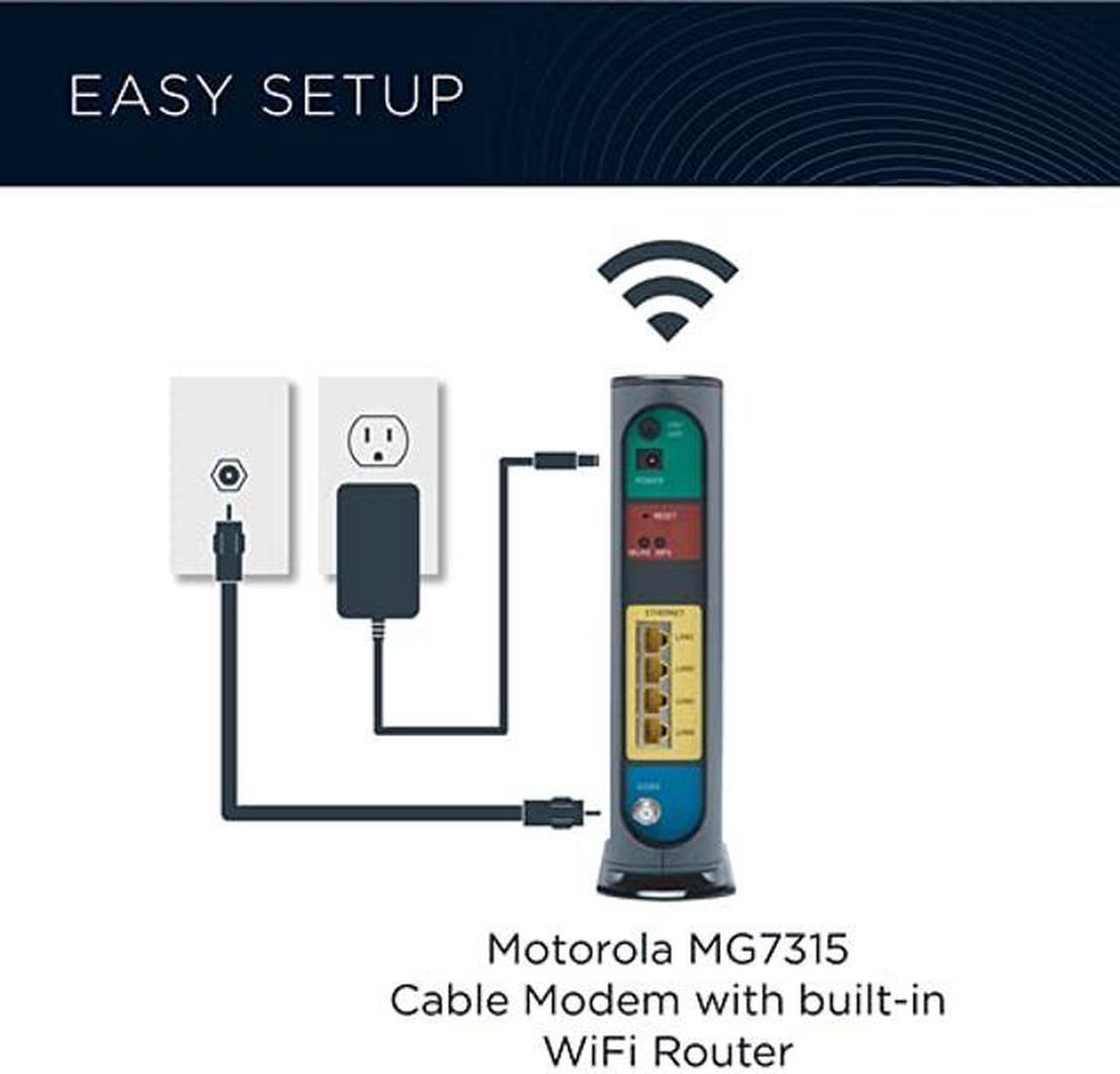 Alt view image 3 of 5 - Motorola MG7315 Modem WiFi Router Combo | DOCSIS 3.0 Cable Modem + N450 Single Band Wi-Fi Gigabit Router | 343 Mbps Max Speeds | Approved by Cox and Spectrum
