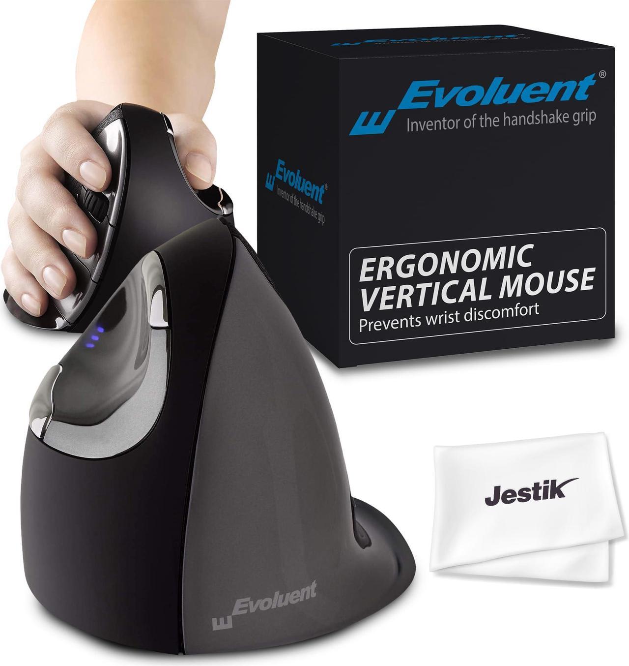 Main image of Evoluent Vertical Mouse D Large (VMDL) - Ergonomic Wired Mouse for Laptop and PC with Jestik Microfiber Cloth