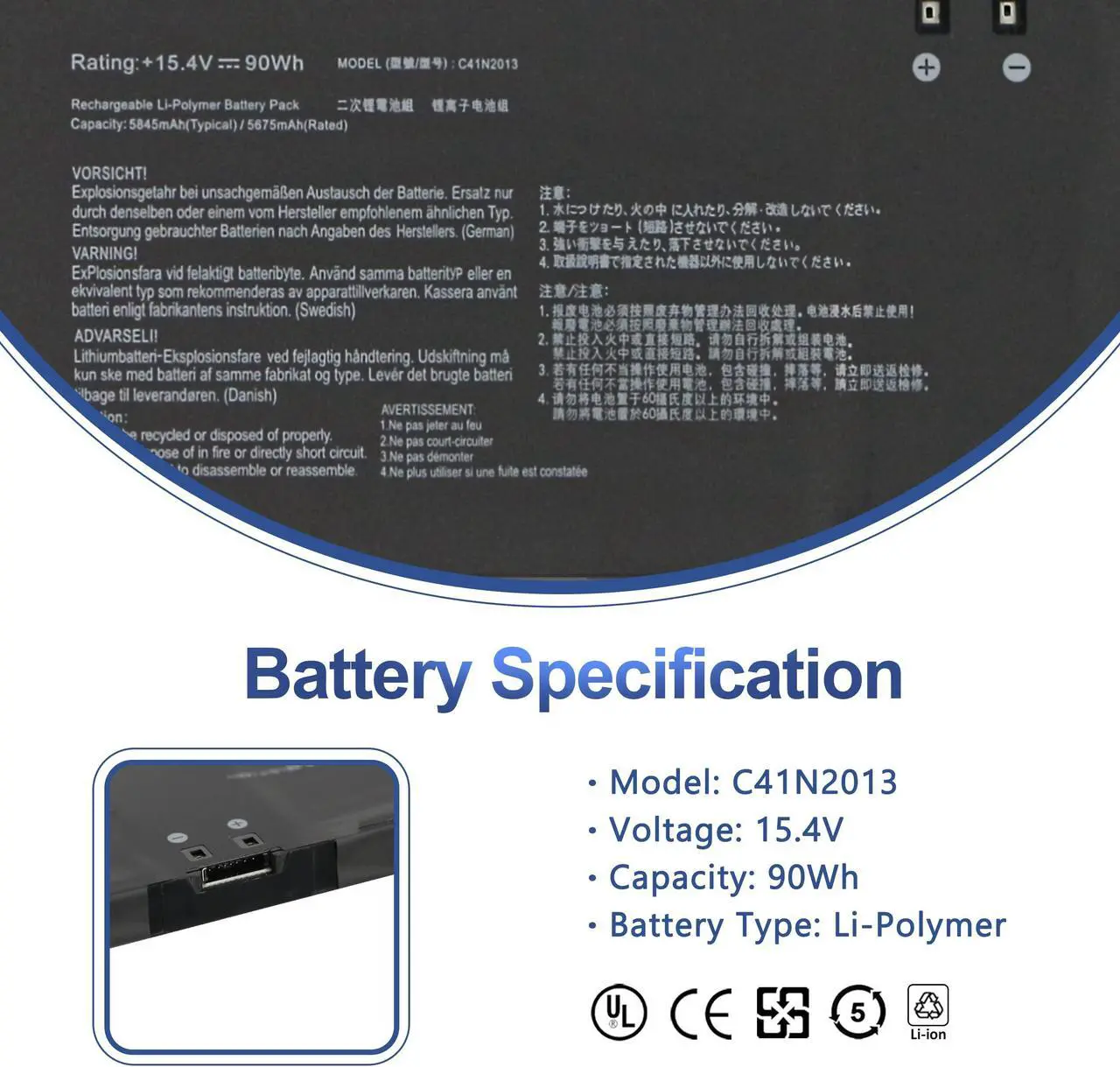 Alt view image 2 of 5 - ANTIEE C41N2013 C41N2013-1 Laptop Battery for ASUS ROG Zephyrus G15 G513 G513QR G513QY G533QS G533 GA503 GA503QM G17 G733 G713 G713QR Zephyrus M16 GU603HE GU603 S17 GX703 GX703HS GX703HSD Series 90Wh