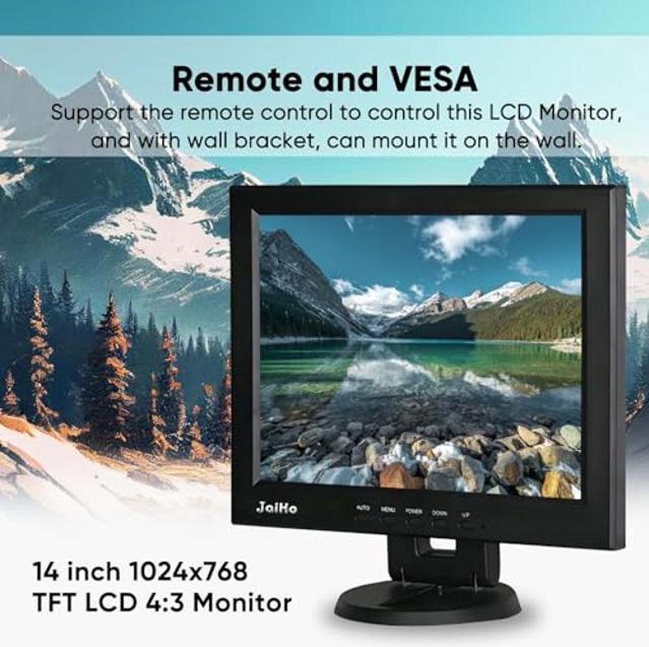Alt view image 4 of 5 - JaiHo 14 Inch LCD Security CCTV Monitor, 1024x768 4:3 Resolution Color TFT LCD Display Screen with HDMI/VGA/BNC/AV Ports for Surveillance Camera, STB and Other Video Equipment, Built-in Speaker