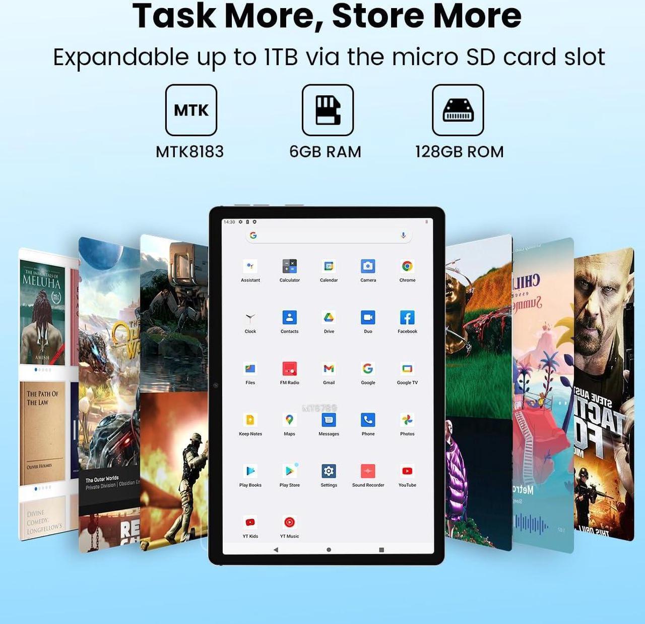 Alt view image 3 of 5 - kinstone 2023 New Android 12 Tablet-10.1 Inch Gaming Tablet with 13MP Dual Camera,MTK8183 Octa-Core 2.0Ghz Processor,6GB RAM+128GB ROM,2.4+5G Dual Band WiFi+Bluetooth 5.0 (Gray)