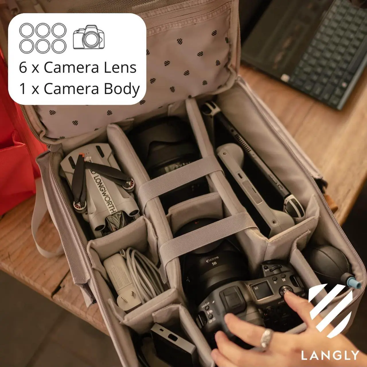Alt view image 3 of 5 - Langly Sierra Camera Backpack: A Modern & Travel-friendly Photography Backpack Compatible With Both 18in Laptop & All Camera Gear 24L (Ash)