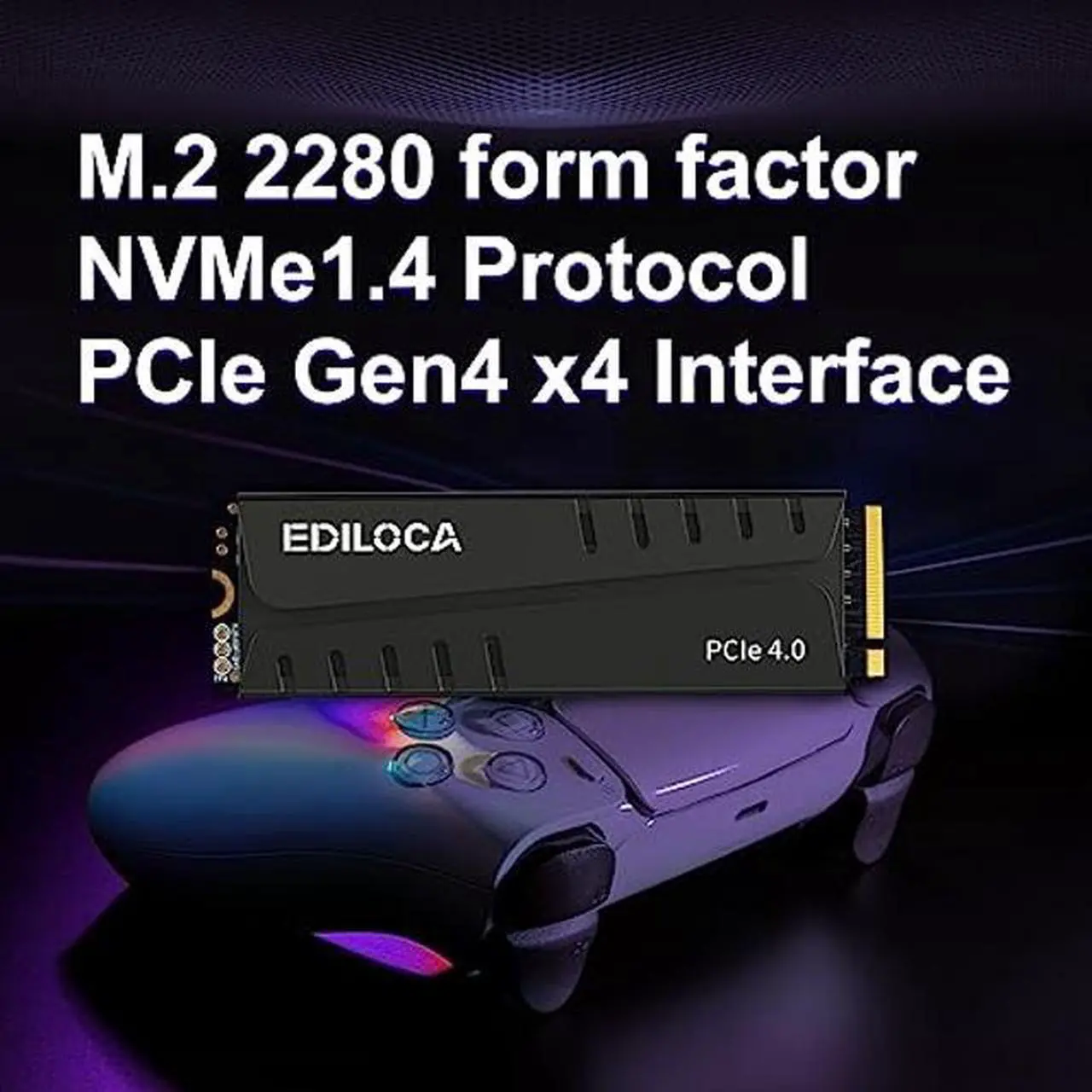 Alt view image 2 of 5 - Ediloca EN855 Internal Gaming SSD with Heatsink 1TB PCIe Gen4, Up to 7400MB/s, NVMe M.2 2280, 3D TLC NAND Flash, Solid State Drive, Configure DRAM Cache, Compatible with PS5 and PC