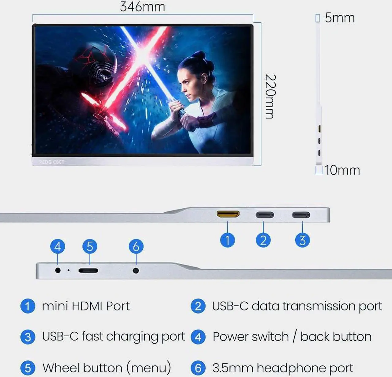 Alt view image 2 of 5 - GODETON Portable Monitor 15.inch Ultra-Slim IPS Display HDR Plug&Play,FHD 1080P USB C HDMI Aluminium Alloy housing Speakers External Monitor for Laptop PC Phone Mac Xbox (15-inch, Silver)