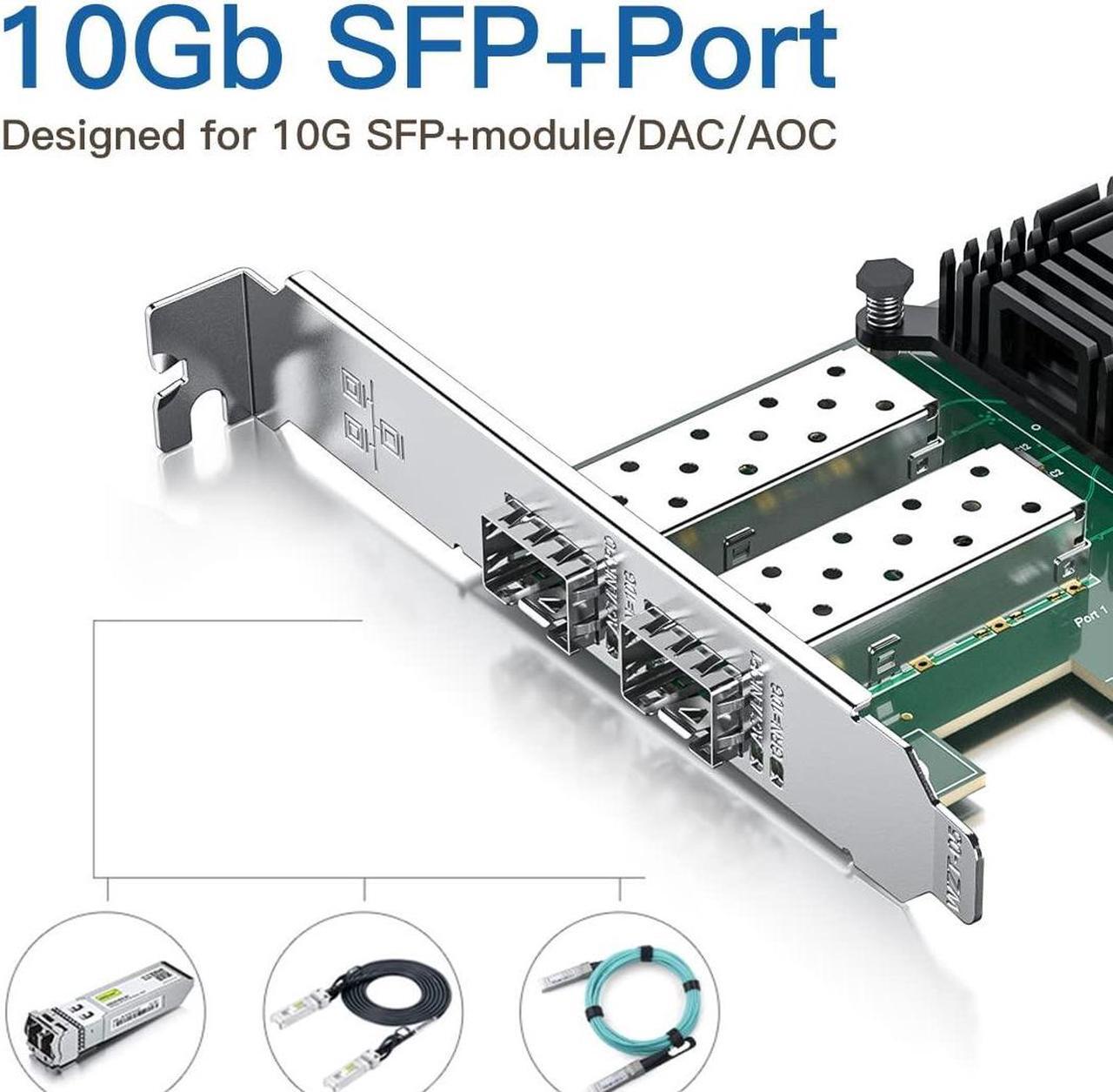 Alt view image 3 of 5 - 10Gb SFP+ PCI-E NIC with 2PCS 10G MultiMode SFP+ LC Modules with 3m OM3 LC to LC Fiber Patch Cable, Compare to Intel X520-DA2, Dual SFP+ Ports, PCIe X8, Support Windows Server/Linux/VMware
