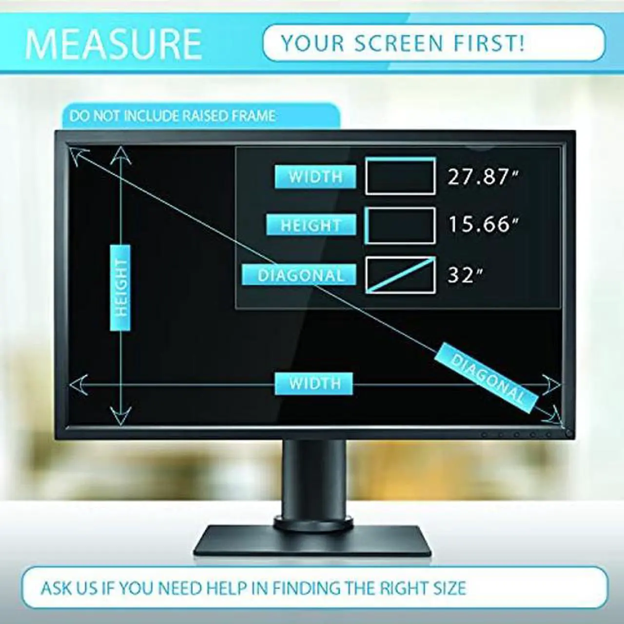 Alt view image 5 of 5 - Privacy Screen Filter for 32 Inches (Monitor Screen Measured Diagonally) Desktop Computer Monitor with Aspect Ratio 16:09. Screen Protector Size is 27.87 inch Width x 15.66 inch Height