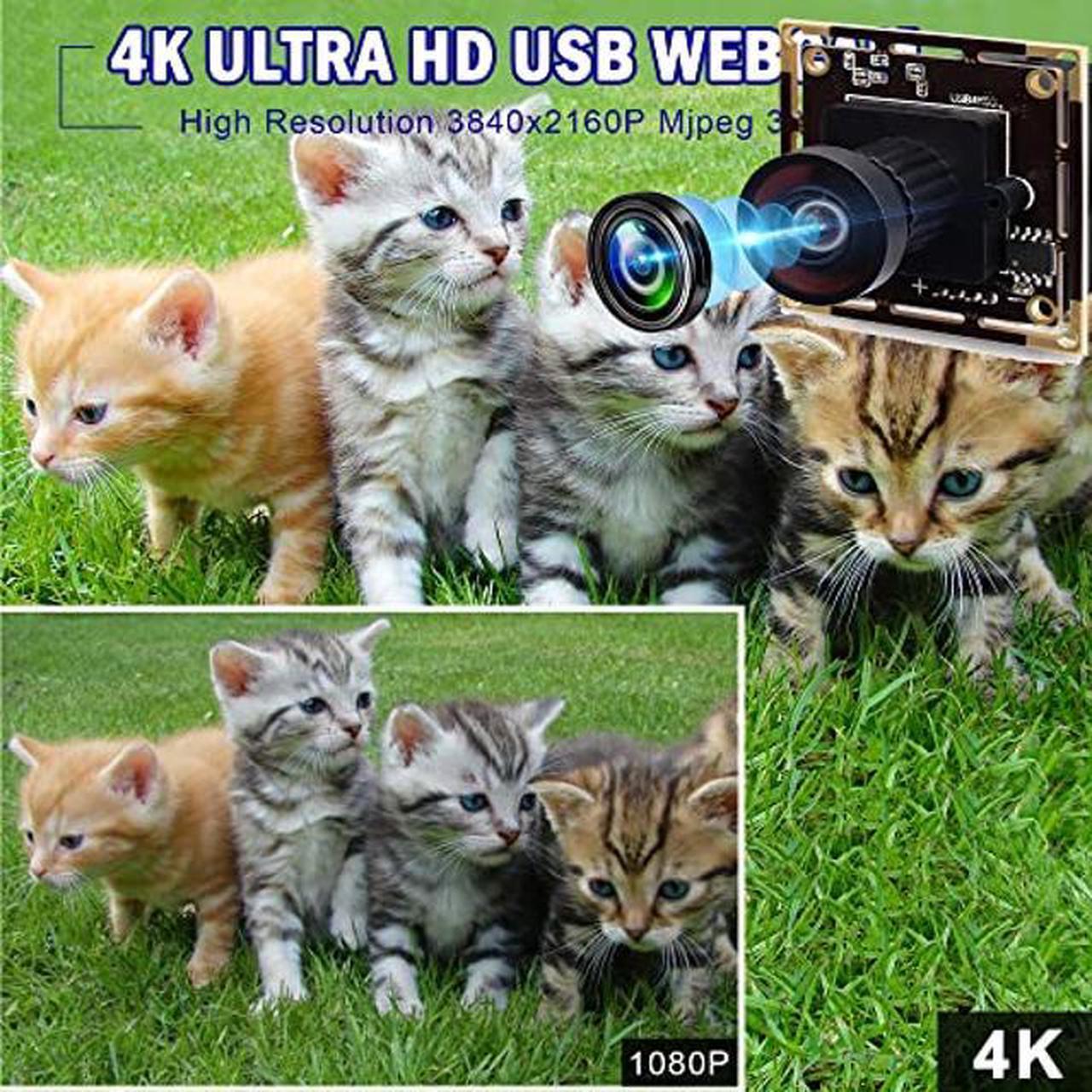 Alt view image 2 of 5 - 4K USB Camera Module with 110 Degree Wide Angle No Distortion Lens 2160P Ultra HD USB Camera Board for Computer and Raspberry Pi Industrial Lightburn Camera Plug and Play for Windows Linux Jetson Nano