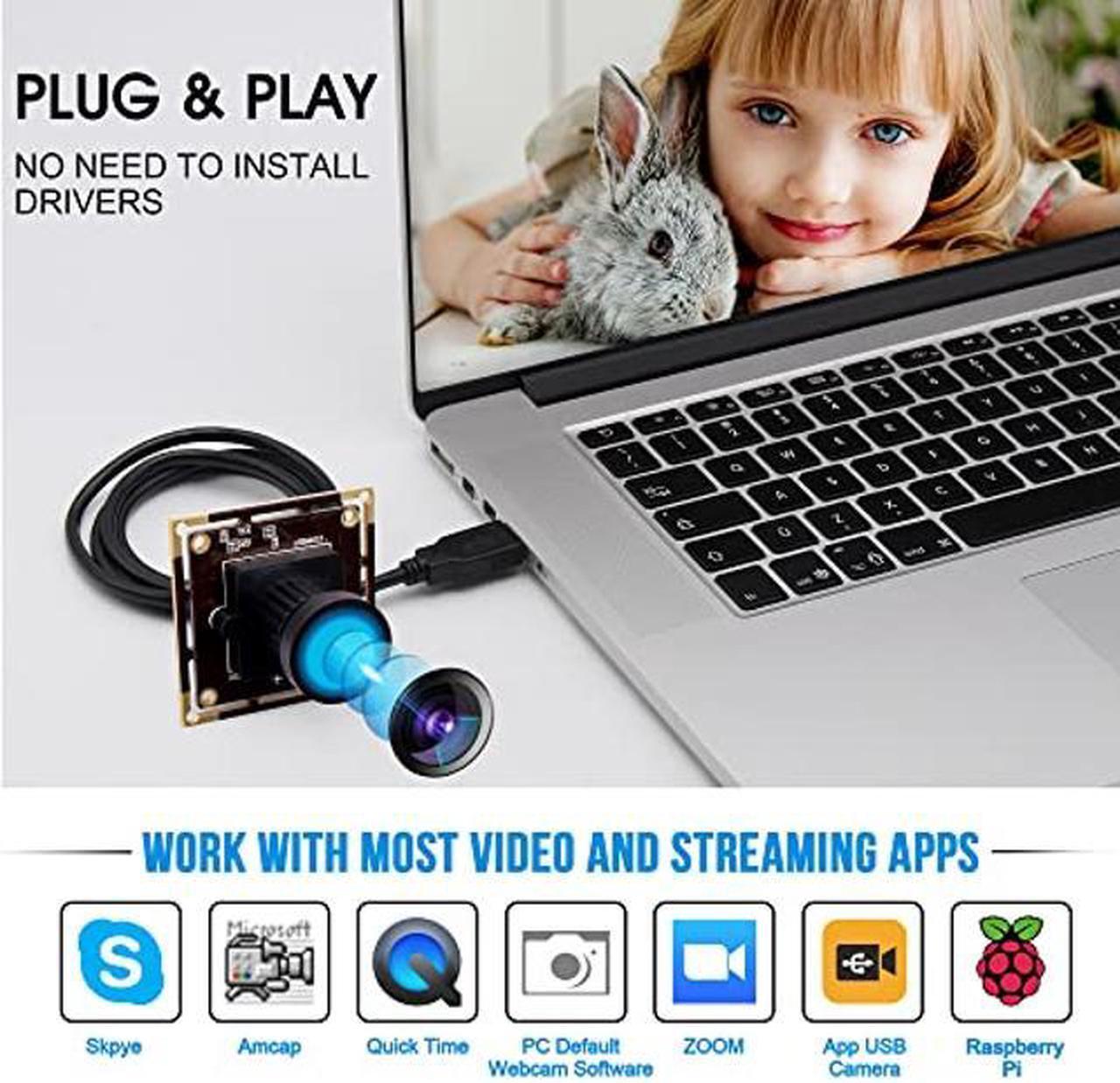 Alt view image 5 of 5 - 4K USB Camera Module with 110 Degree Wide Angle No Distortion Lens 2160P Ultra HD USB Camera Board for Computer and Raspberry Pi Industrial Lightburn Camera Plug and Play for Windows Linux Jetson Nano