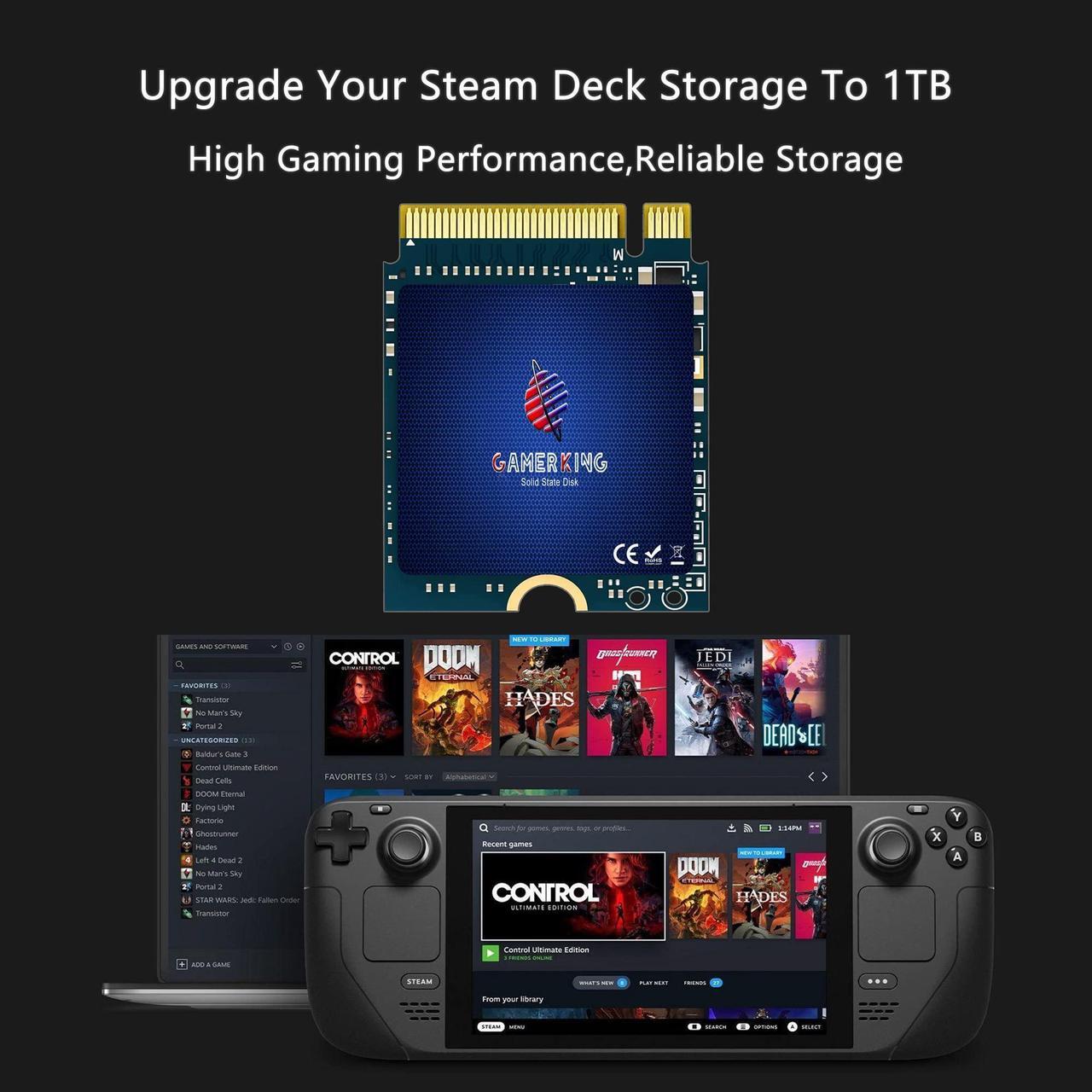 Alt view image 3 of 5 - GAMERKING 1TB M.2 2230 SSD NVMe PCIe Gen 3.0X4 Internal Solid State Drive Compatible with Steam Deck/Microsoft Surface pro 8/pro 7+/pro X/laptop3/laptop4(M.2 2230 PCIe 1TB)