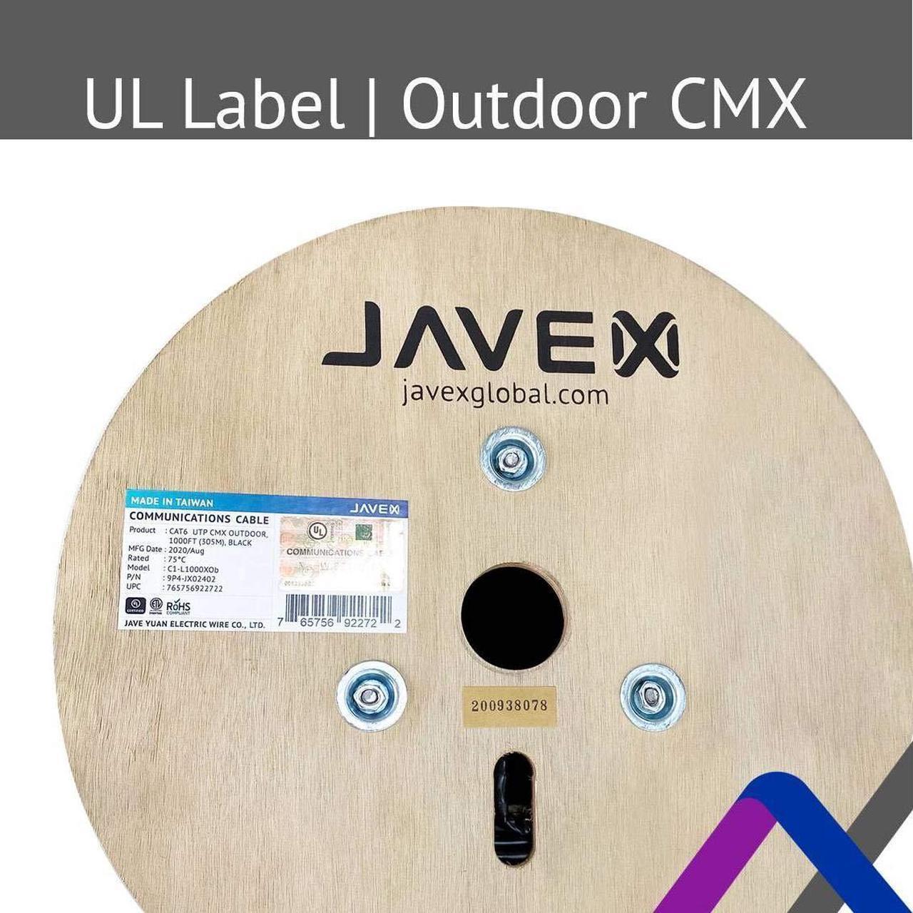 Alt view image 5 of 5 - JAVEX 23AWG CAT6 Outdoor UV-Resistant and Weather-Proof PE Jacket [500FT, UL CMX] Bare Copper 600MHz, ETL Listed, UTP Ethernet Cable, 500 Feet, Black