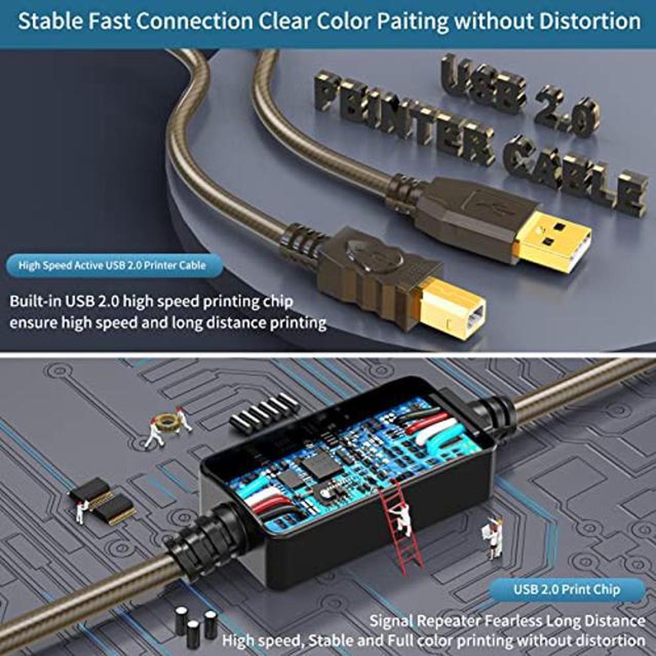 Alt view image 4 of 5 - GOSYSONG Printer Cable 150ft, USB 2.0 USB A to B Printer Cord, Scanner Cord, High Speed Active USB Printer Cable,Printer USB Cable Compatible with Printer, Scanner, Fax Machine