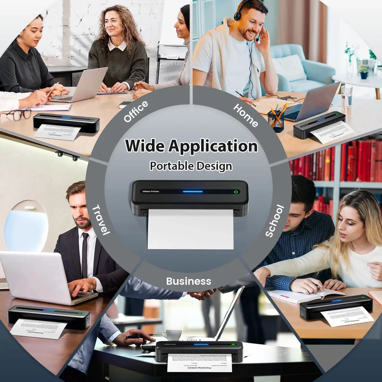 Alt view image 3 of 5 - Ponek Travel Printer, Portable Printers Wireless for Travel, M832 Bluetooth Printer for iPhone & Laptop, Support 8.5"x11" US Letter/A4/4/3/2" Paper, Portable Wireless Printer for Office, Car, Home