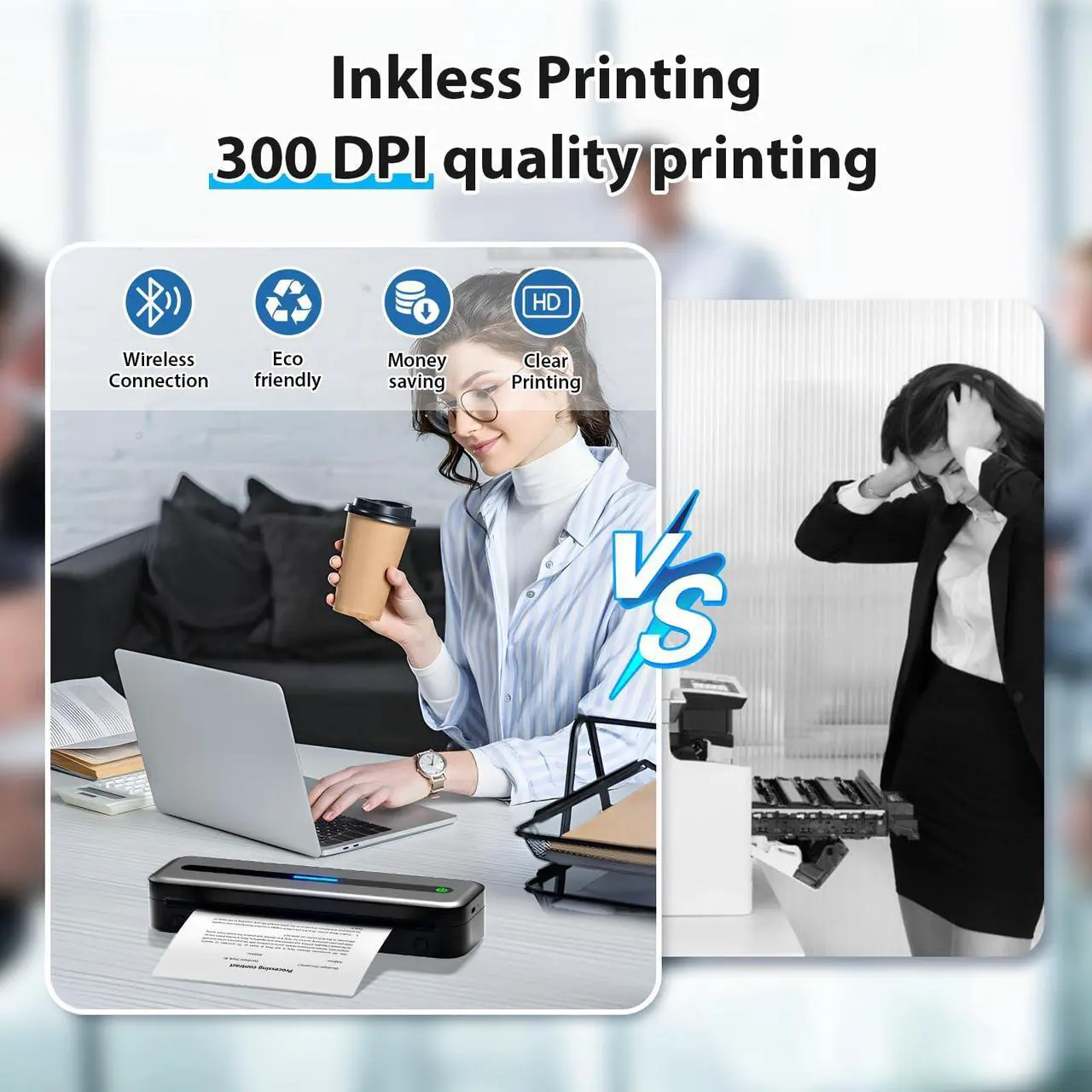 Alt view image 5 of 5 - Ponek Travel Printer, Portable Printers Wireless for Travel, M832 Bluetooth Printer for iPhone & Laptop, Support 8.5"x11" US Letter/A4/4/3/2" Paper, Portable Wireless Printer for Office, Car, Home