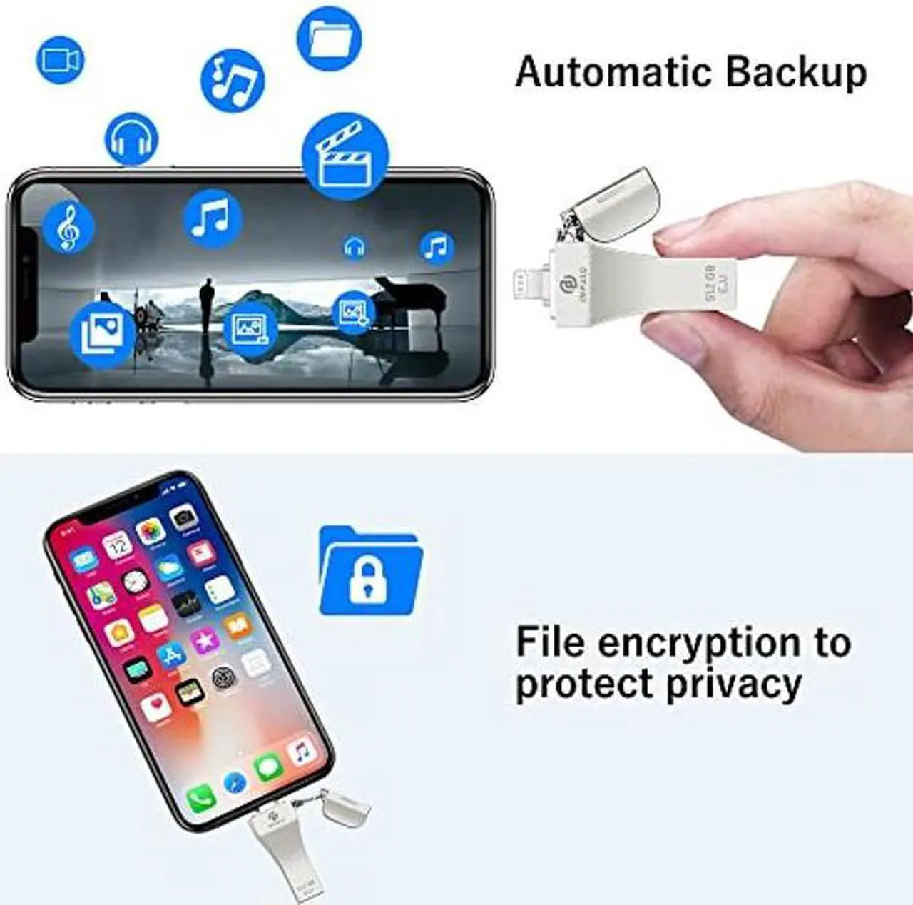 Alt view image 3 of 5 - PL ZMPWLQ Apple MFi Certified 512GB iPhone-Photo-Stick External-iPhone-Storage Thumb-Drive-iPad Backup USB-Flash-Drive-iPhone-Mobile-Photo-Storage USB Memory Stick for iPhone/iPad/Laptop/PC 1PC