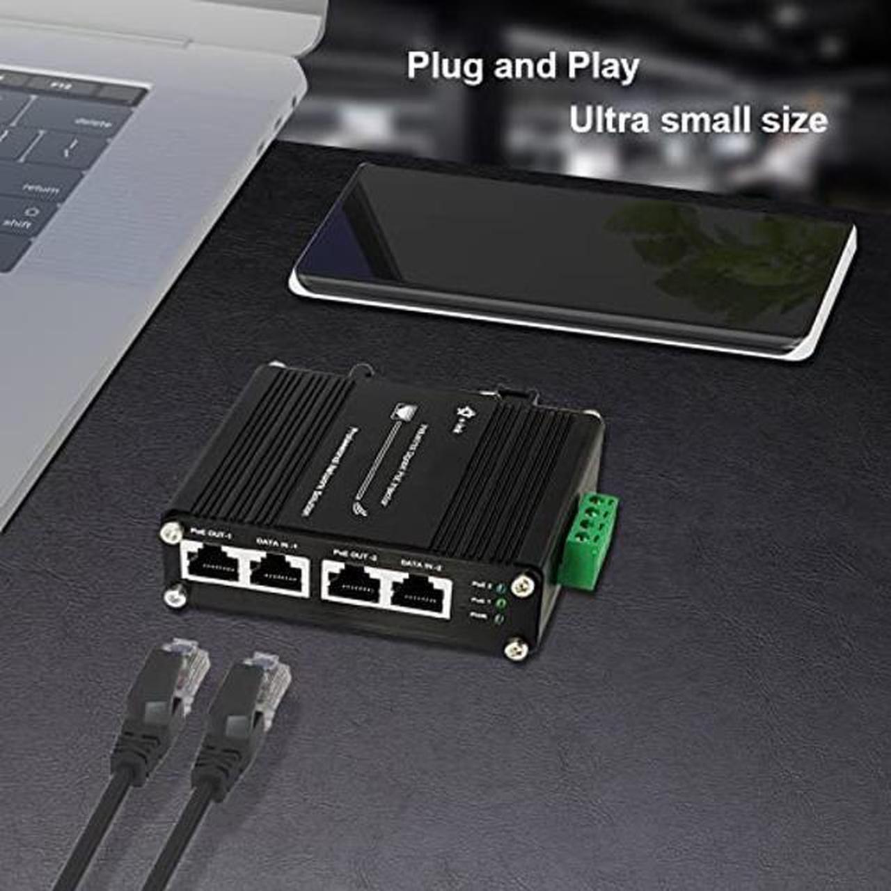 Alt view image 4 of 5 - Industrial 2 Ports PoE Injector, Hardened Gigabit 30W PoE+ Injector IEEE802.3 at POE Adapter POE Midspan Max 60W Single Port Power Over Ethernet with 12-48V DC Input DIN Rail Mount