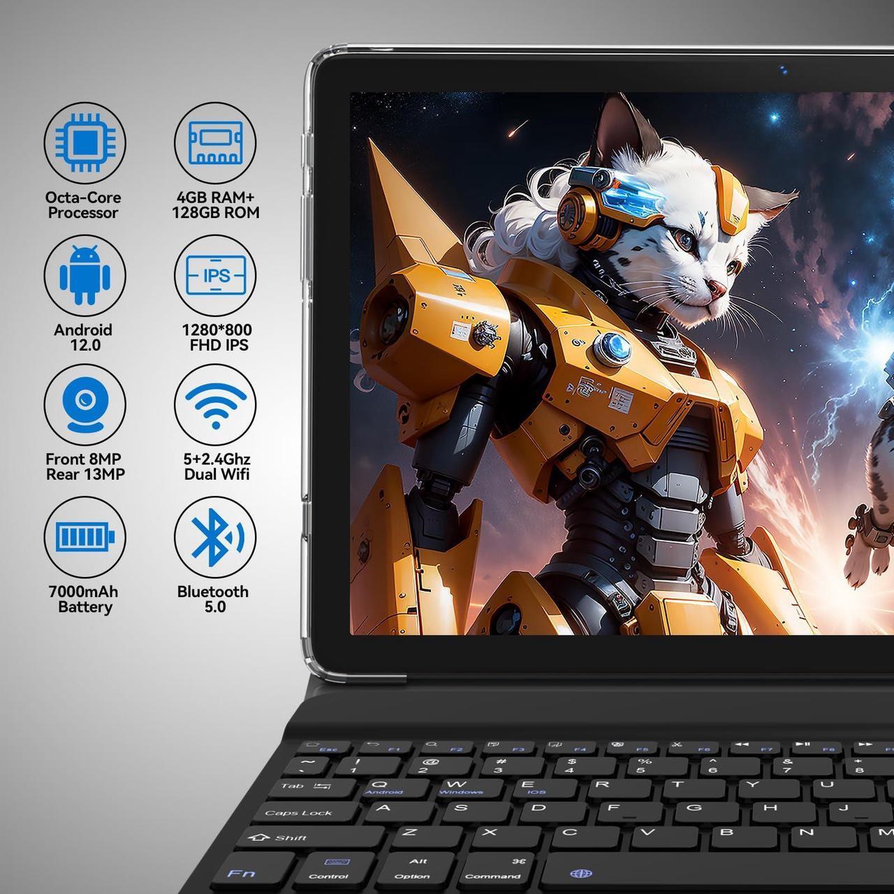 Alt view image 2 of 5 - 2024 Tablet 10.1 Inch 2 in 1 Android Tablet with keyboard Octa-Core Processor 128GB Storage 1TB Expandable, 13+8MP Dual Camera, Newest Tablets PC with Case Mouse Stylus Support 5G WiFi, IPS FHD Screen