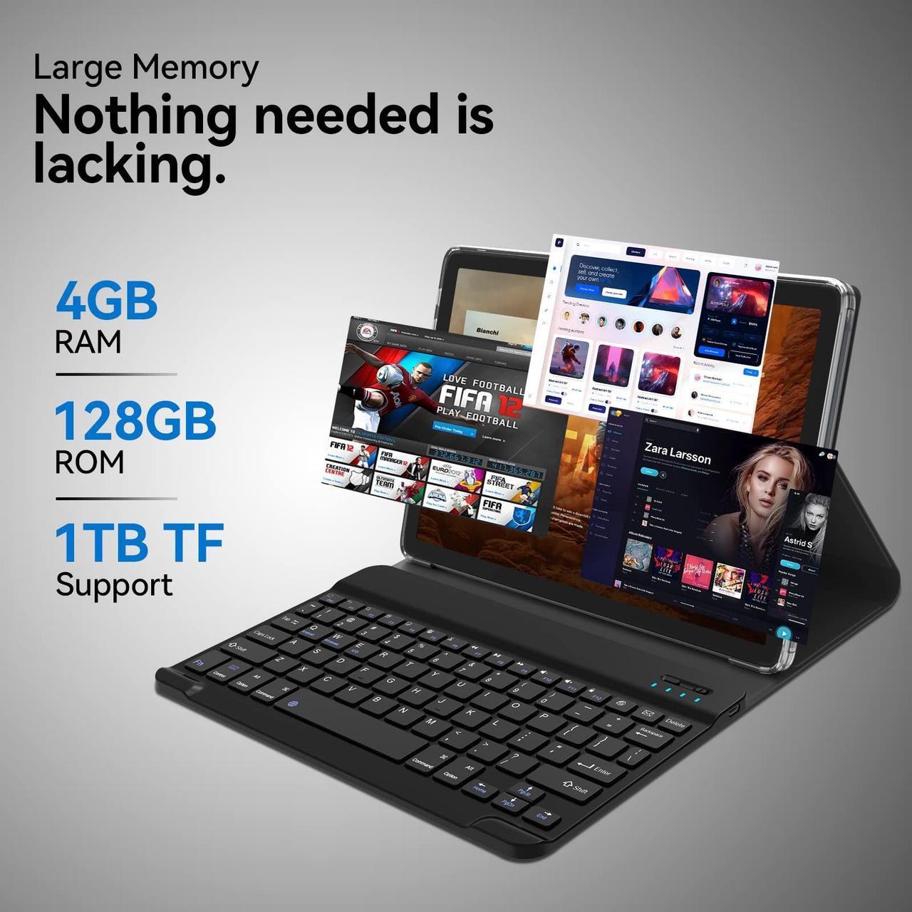 Alt view image 3 of 5 - 2024 Tablet 10.1 Inch 2 in 1 Android Tablet with keyboard Octa-Core Processor 128GB Storage 1TB Expandable, 13+8MP Dual Camera, Newest Tablets PC with Case Mouse Stylus Support 5G WiFi, IPS FHD Screen