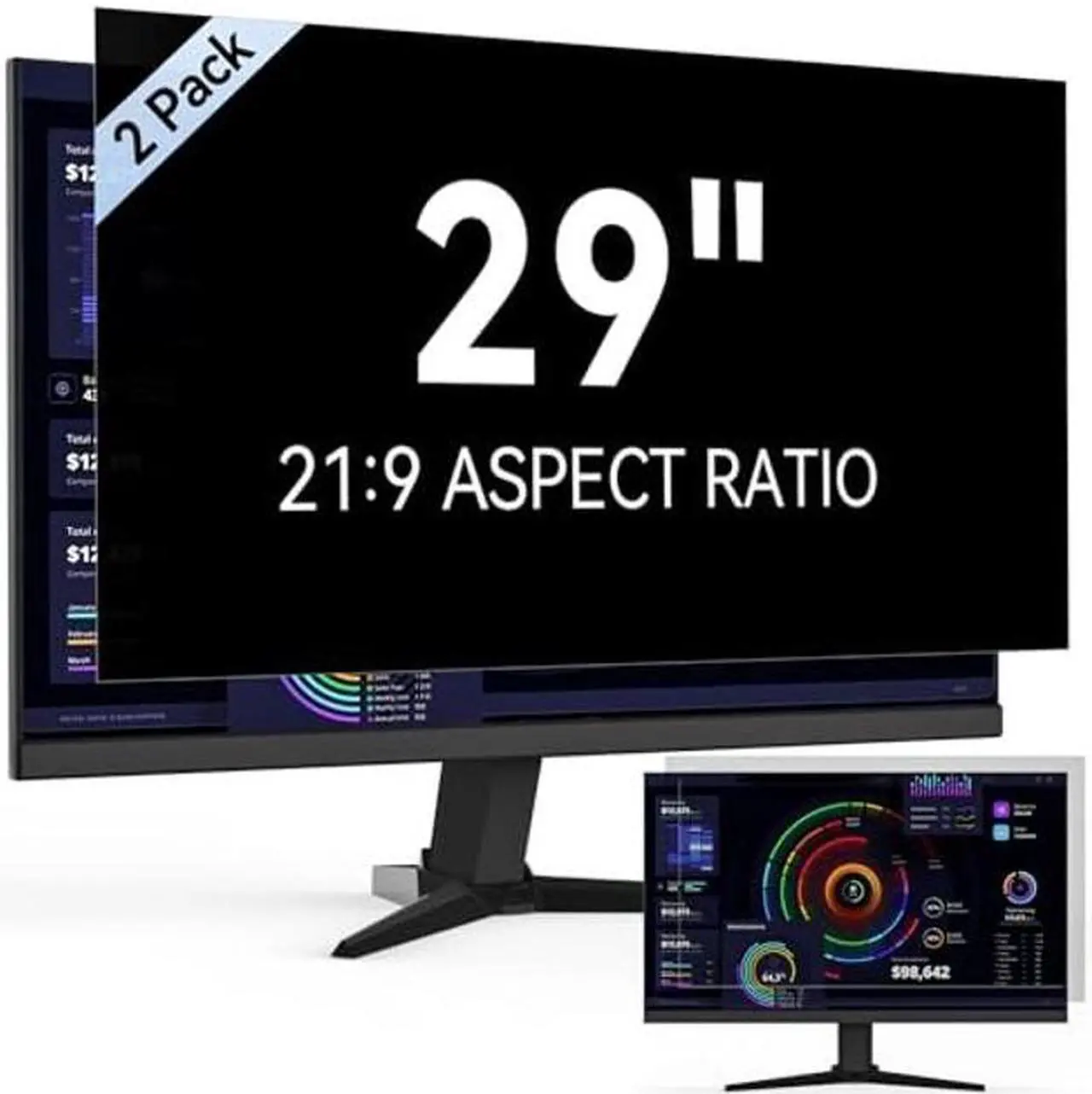 Main image of [2-Pack] 29 Inch Computer Privacy Screen Filter for 21:9 Widescreen Monitor, Removable Eye Protection Anti Glare Blue Light Filter Privacy Shield, Anti Spy Screen Protector Film 29 In