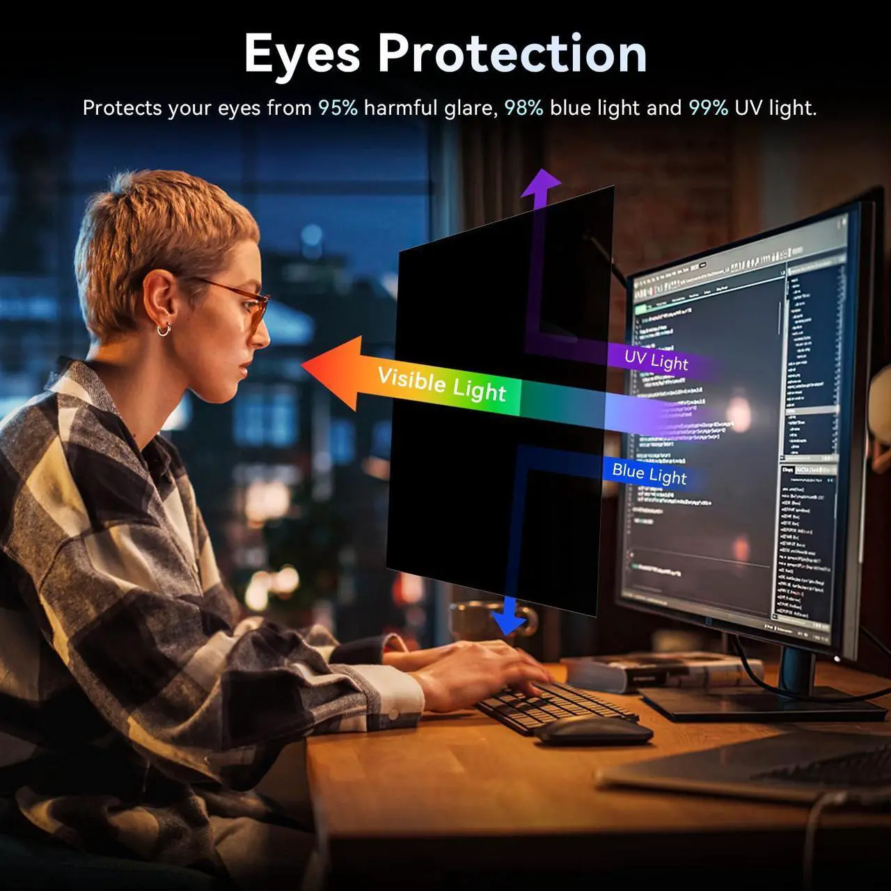 Alt view image 5 of 5 - Protescreen [2-Pack 28 Inch Computer Privacy Screen Filter for 16:9 Widescreen Monitor, Removable Eye Protection Anti Glare Blue Light Filter Privacy Shield, Anti Spy Screen Protector Film 28 In