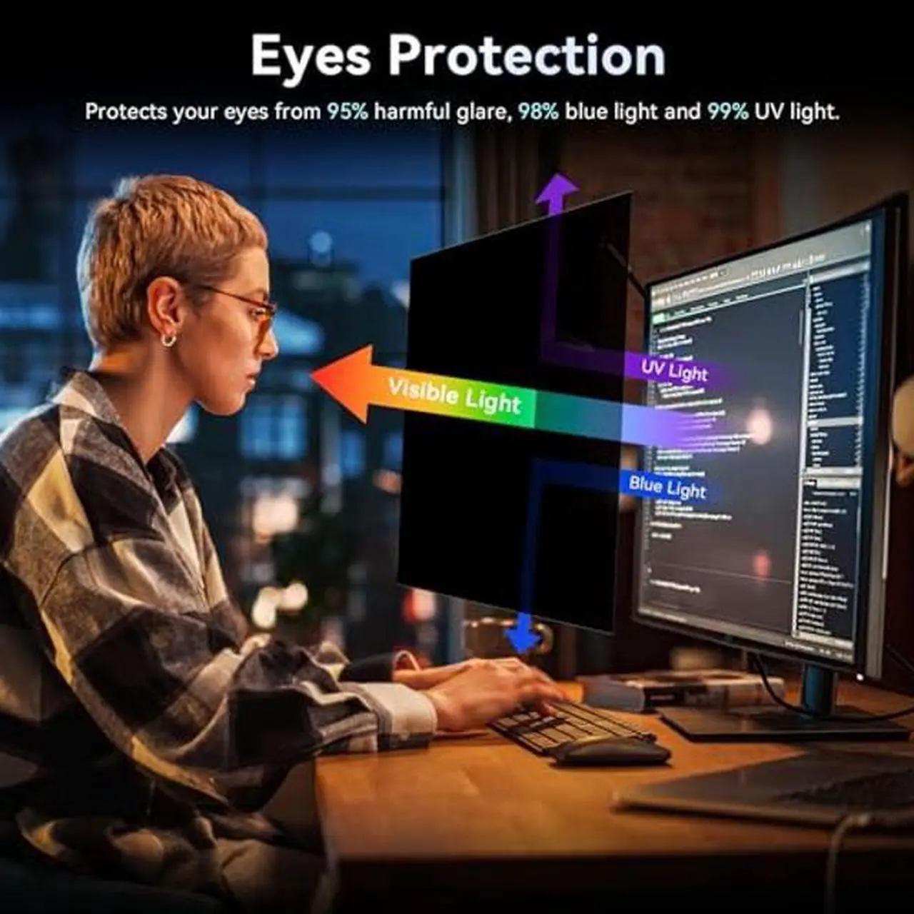 Alt view image 4 of 5 - [2-Pack] 29 Inch Computer Privacy Screen Filter for 21:9 Widescreen Monitor, Removable Eye Protection Anti Glare Blue Light Filter Privacy Shield, Anti Spy Screen Protector Film 29 In