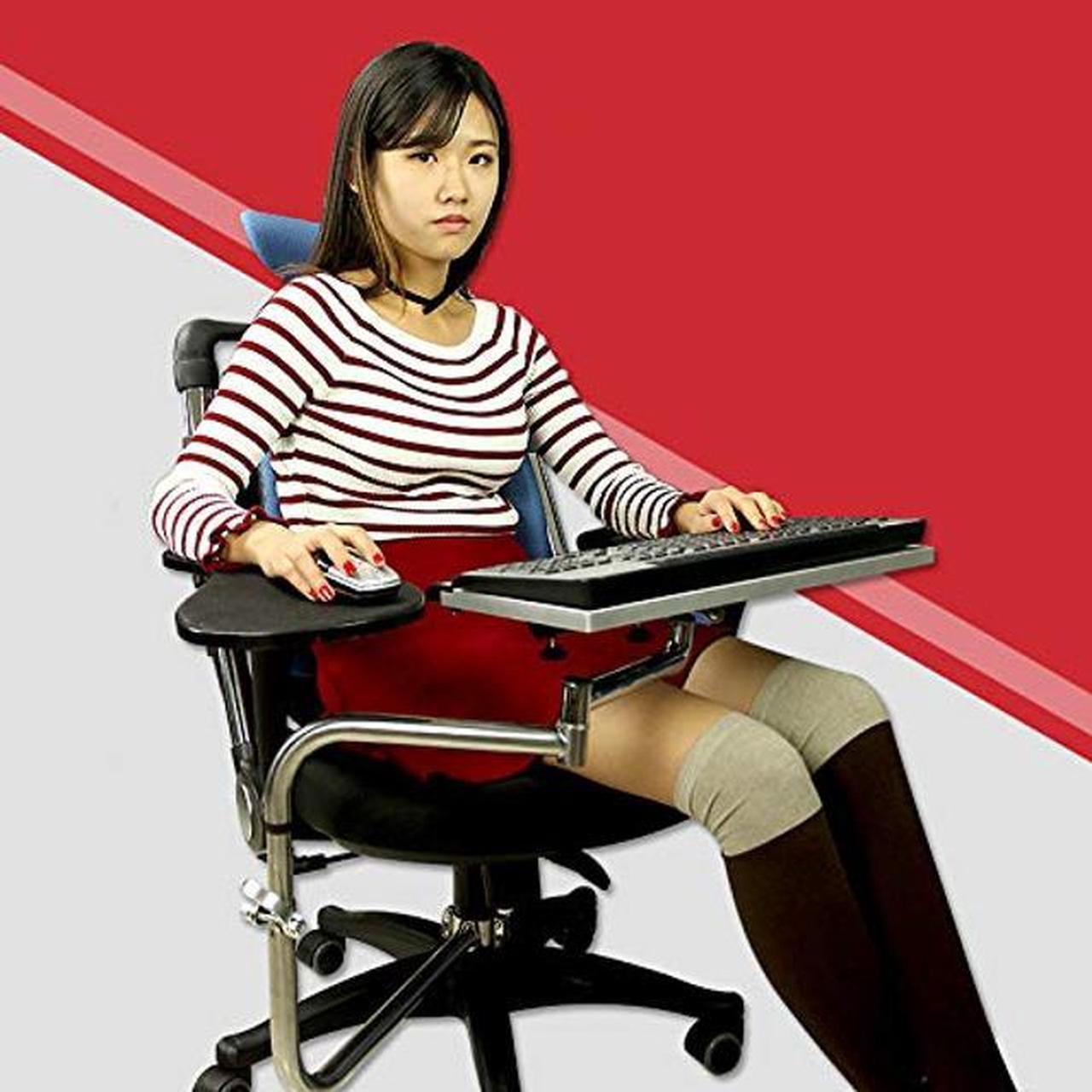 Main image of Computer Keyboard Stand Laptop Mouse Mount for Workstation Video Gaming, Installed to Chair or Any Round Bar with Maximum 1.96 inch Diagonal Thickness