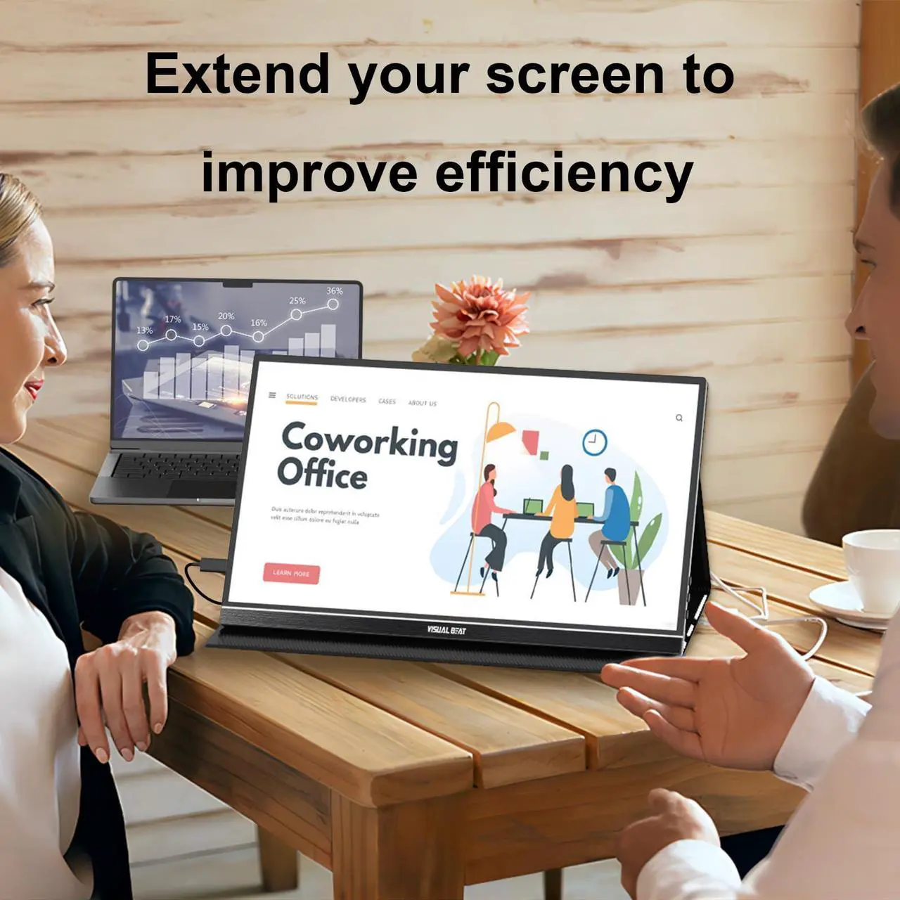 Alt view image 3 of 5 - Visual Beat Portable Monitor Touch Screen 15.6'' 1080P USB-C HDMI Computer Display HDR IPS Eye Care Screen 100% sRGB with Smart Cover, Dual Speakers for Laptop PC Mac Phone PS4/5 Xbox Switch