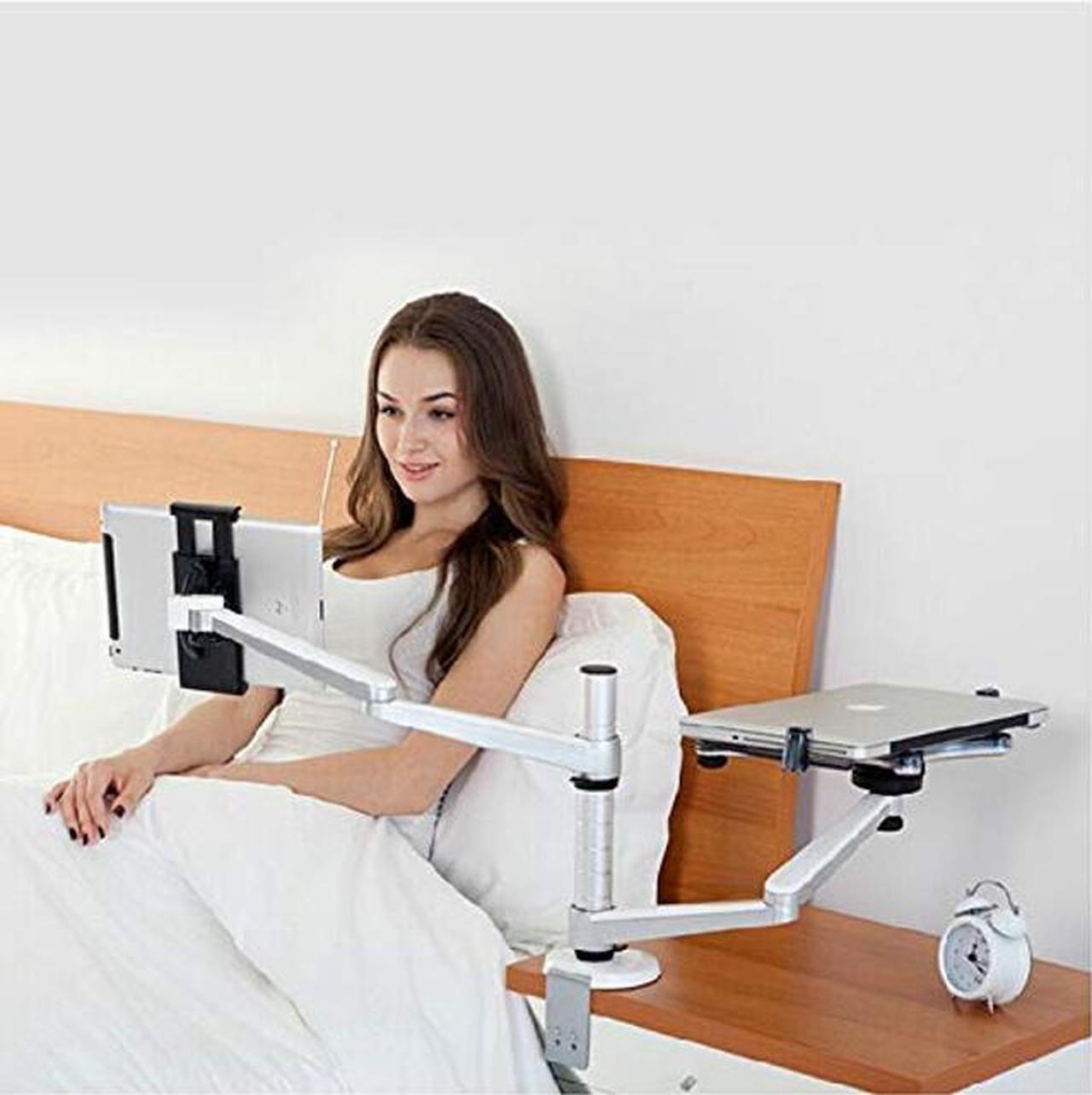 Alt view image 2 of 5 - OA-9X Desktop Clamping Full Motion Dual Arm Laptop Holder for All Notebook 10-15 inch and All Tablet PC 7-10 inch