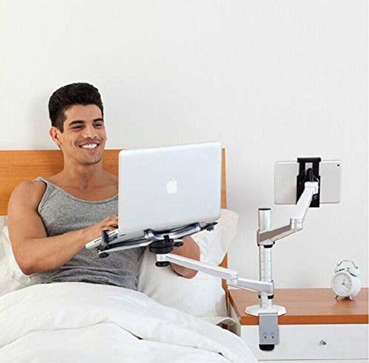 Alt view image 5 of 5 - OA-9X Desktop Clamping Full Motion Dual Arm Laptop Holder for All Notebook 10-15 inch and All Tablet PC 7-10 inch