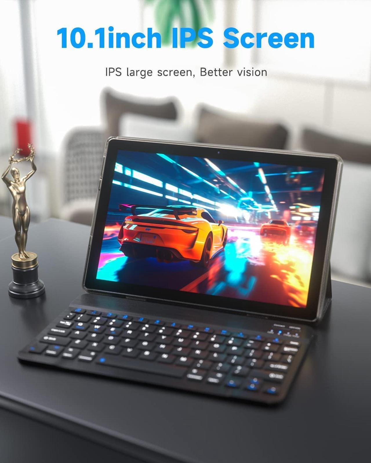 Alt view image 4 of 5 - Android Tablet 10 Inch Tablets, 2 in 1 Tablet With Keyboard Include Mouse Case Stylus Tempered Film 5G Wifi Wifi6 128GB ROM+6GB RAM 10 IN IPS 8MP Camera 6000mAh Battery 10.1" FHD Android 11 Tab Black