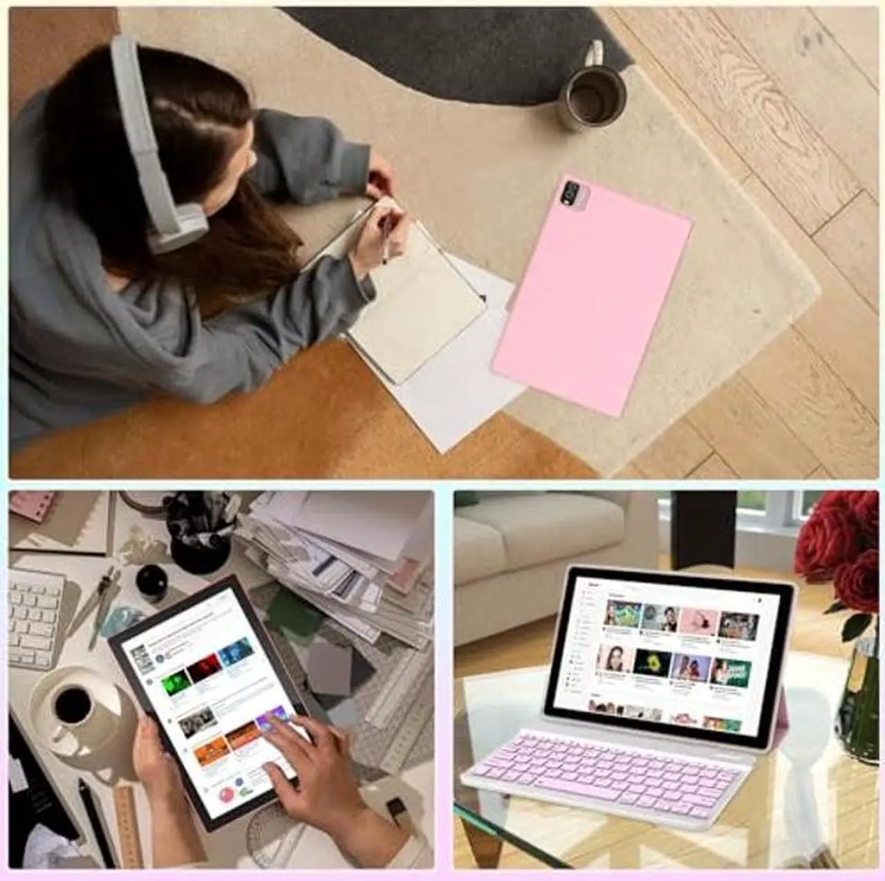 Alt view image 3 of 5 - Tablet With Keyboard 2 in 1 Tablet Android Tablet 10 Inch Tablets, Include Mouse Case Stylus Tempered Film 5G Wifi Wifi6 128GB ROM+6GB RAM 10 IN IPS 8MP Camera 6000mAh Battery 10.1" FHD Android 11 Tab