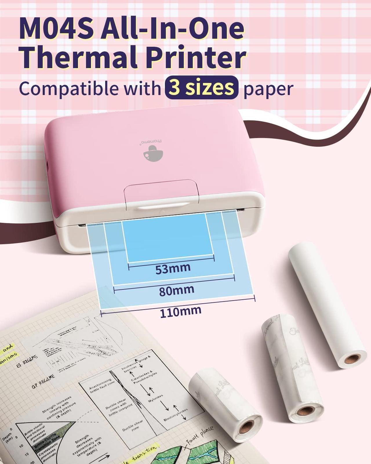 Alt view image 2 of 5 - Phomemo M04S Portable Thermal Printer with 53mm Pink/Blue/Purple Adhesive Thermal Paper 3 Rolls