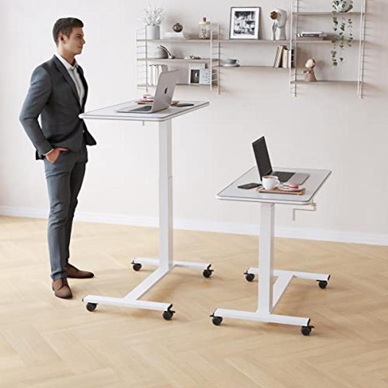 Alt view image 4 of 5 - TigerDad Hospital Bed Table with Wheels, Adjustable Height Bedside Table Over Bed Desk Overbed Table Mobile Laptop Table for Bed Laptop Stand for Couch Hand Crank
