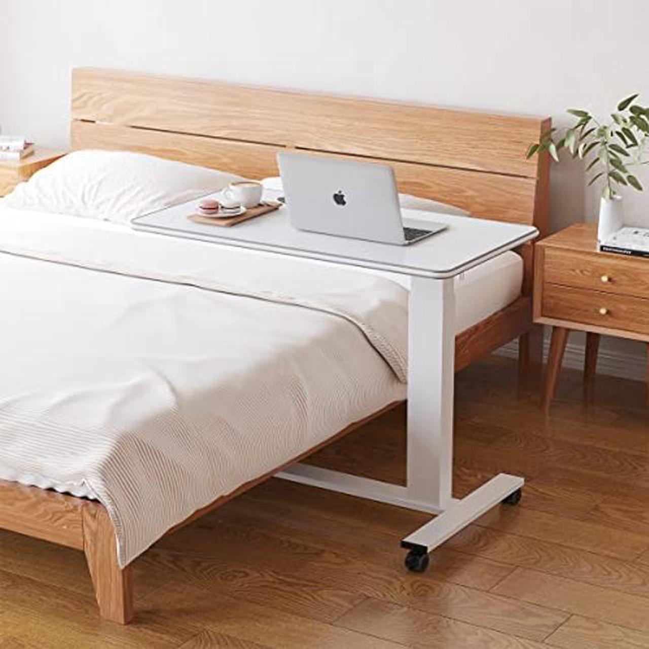 Alt view image 5 of 5 - TigerDad Hospital Bed Table with Wheels, Adjustable Height Bedside Table Over Bed Desk Overbed Table Mobile Laptop Table for Bed Laptop Stand for Couch Hand Crank
