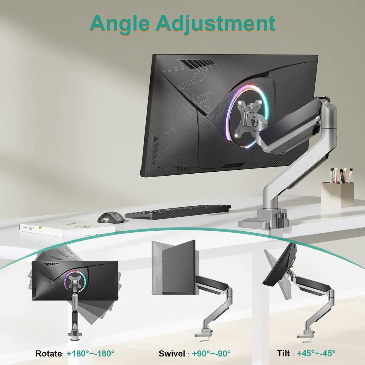 Alt view image 4 of 5 - WALI Bundle - 2 Items: Single Monitor Stand Mount Arm and Steel Reinforcement Bracket