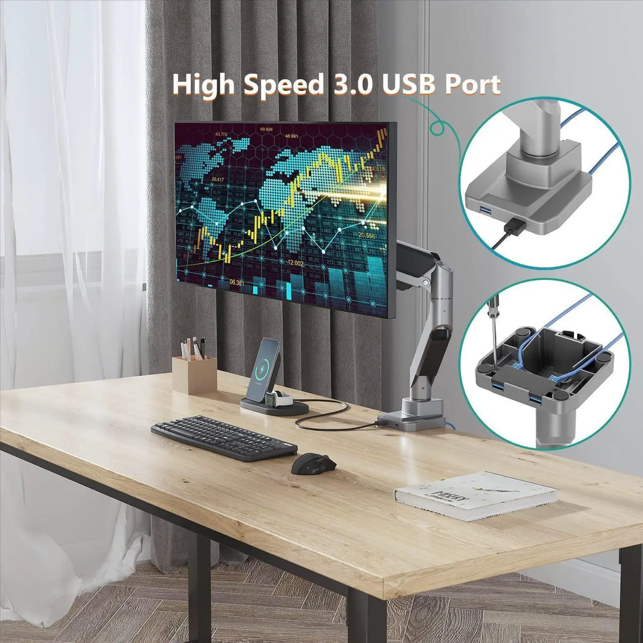 Alt view image 5 of 5 - WALI Bundle - 2 Items: Single Monitor Stand Mount Arm and Steel Reinforcement Bracket