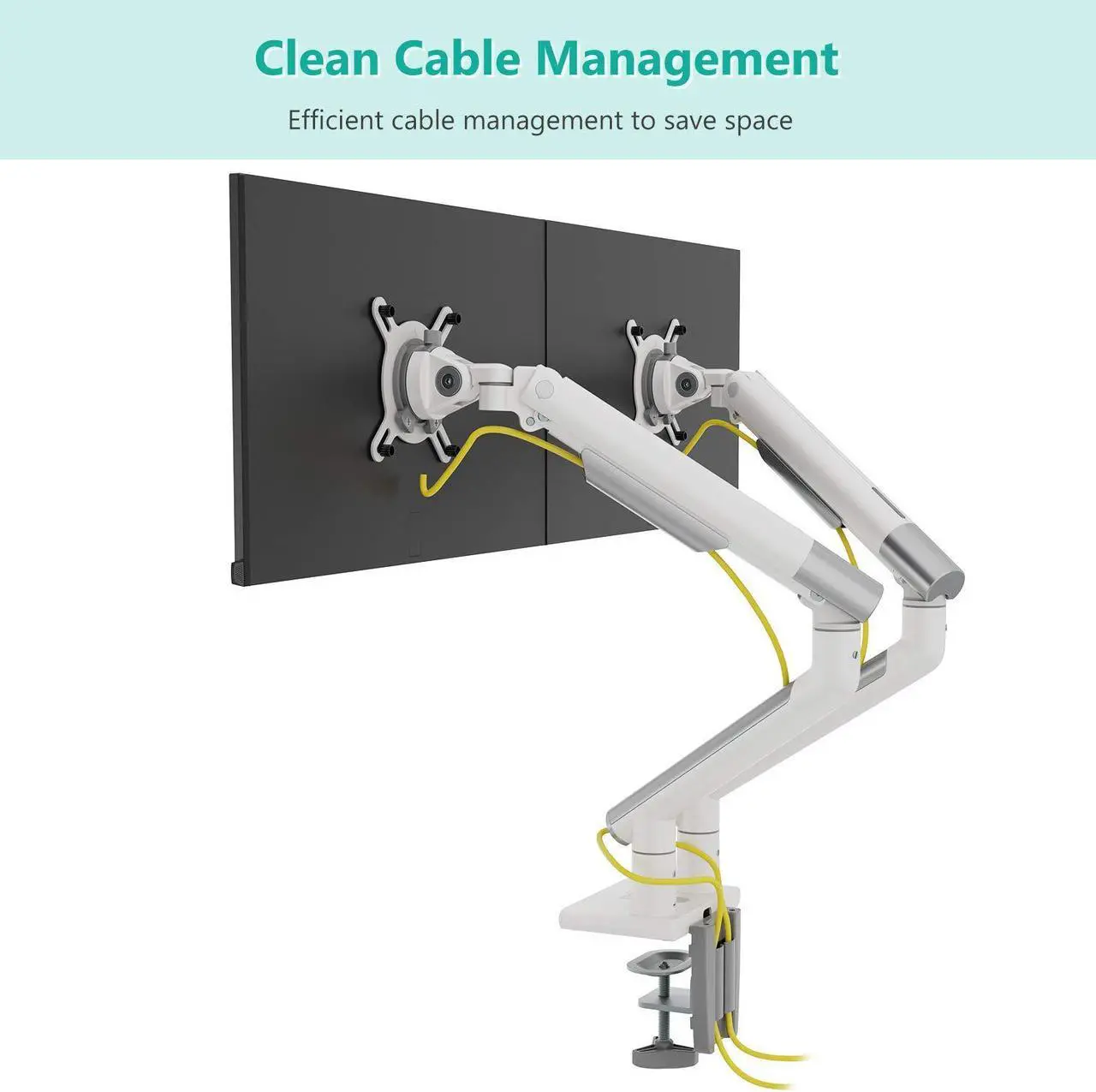 Alt view image 5 of 5 - WALI Bundle - 2 Items: Dual Monitor Stand White Arms and Steel Reinforcement Plate