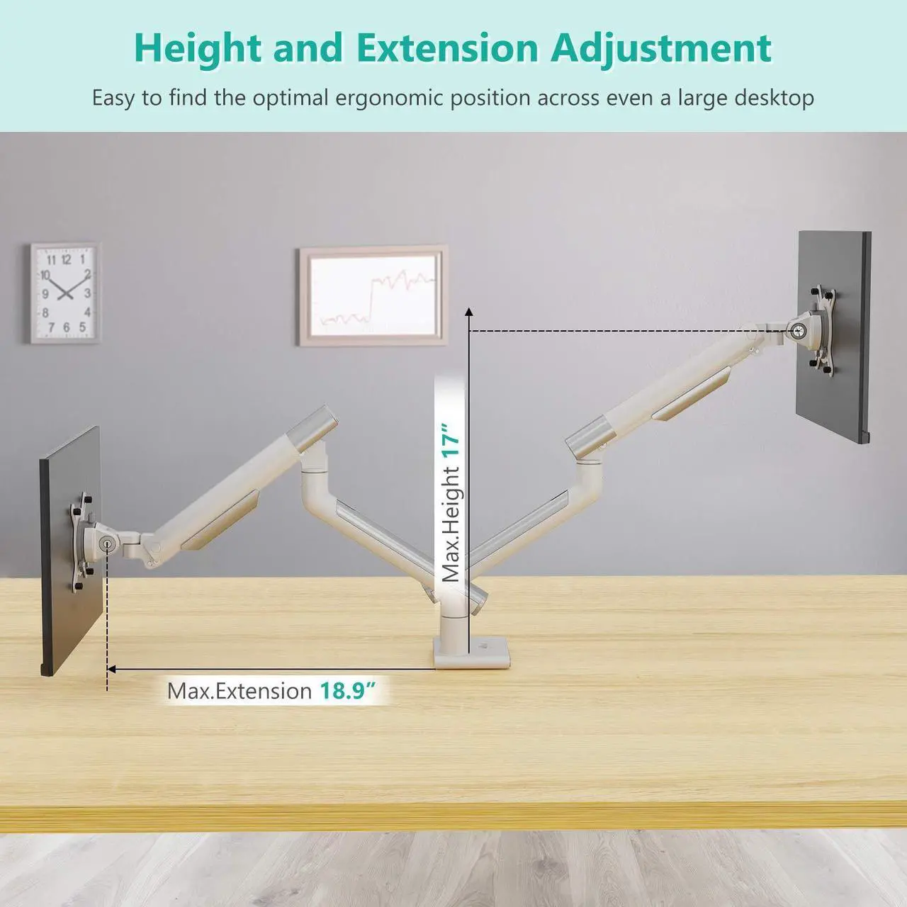Alt view image 3 of 5 - WALI Bundle - 2 Items: Dual Monitor Stand White Arms and Steel Reinforcement Plate