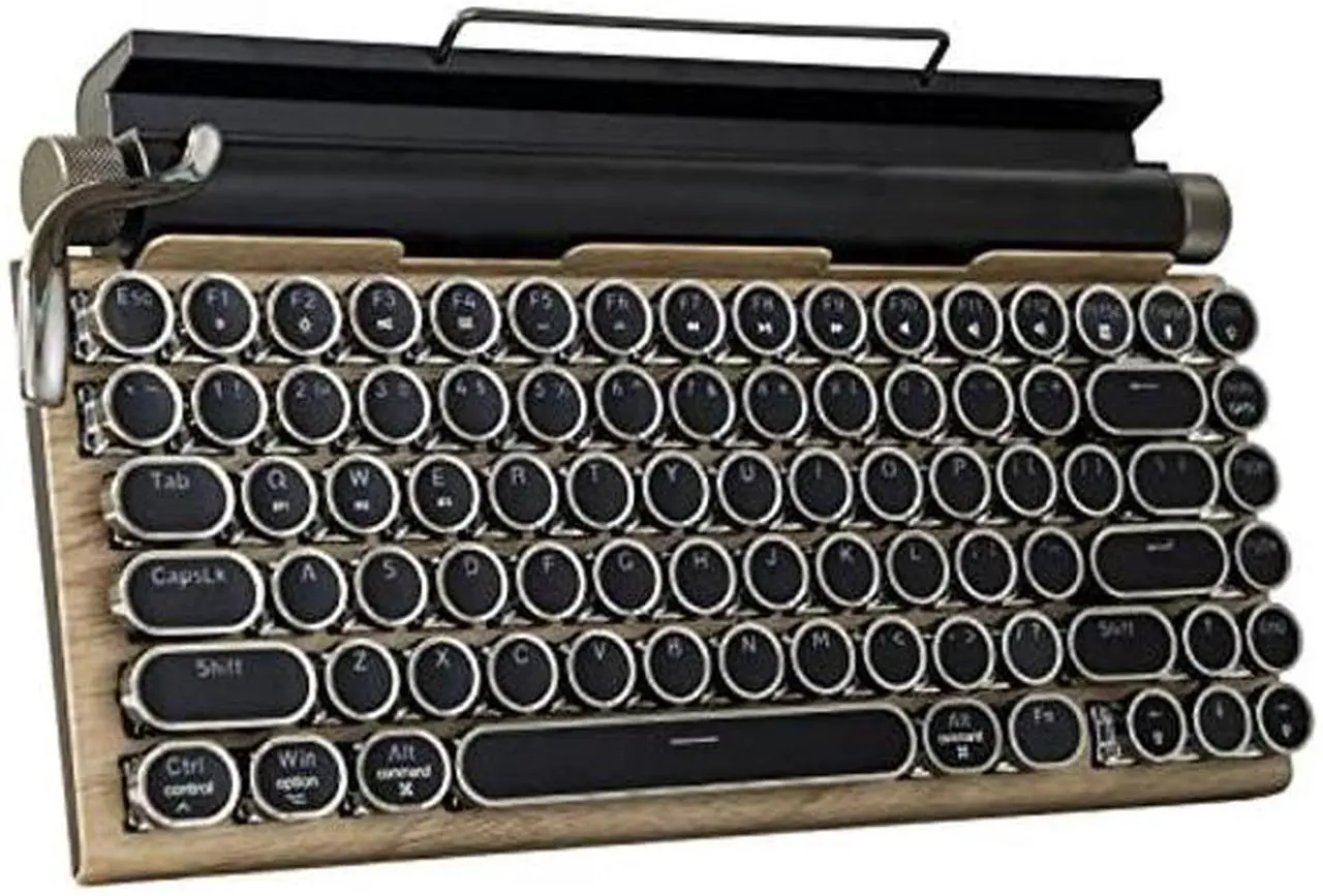 Main image of Adventurers Typewriter-Style Retro Mechanical Keyboard LED Backlight 83 Keys Bluetooth 5.0 Blue Axis Wood Color Panel Compatible with iOS/Android/Windows/Vista/Linux/Mac Office/Gaming, 12.8x6.6x1.6in