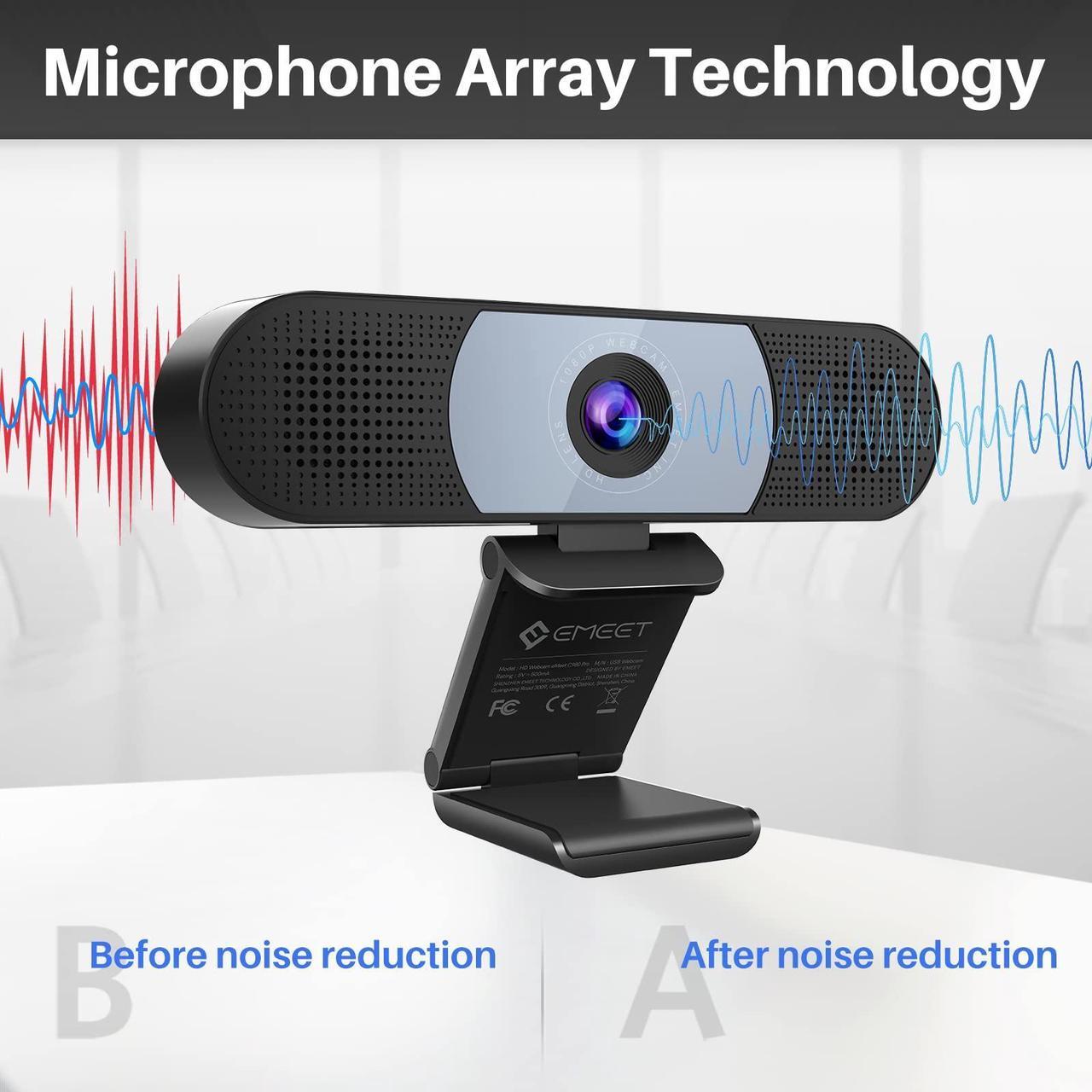 Alt view image 4 of 5 - EMEET 3 in 1 Webcam - Streaming Webcam with Microphone, 2 Speakers & 4 Built-in Noise Reduction Microphones, C980 Pro 1080P HD Webcam for Video Conferencing/Gaming, Plug & Play, w/Cover - Gray