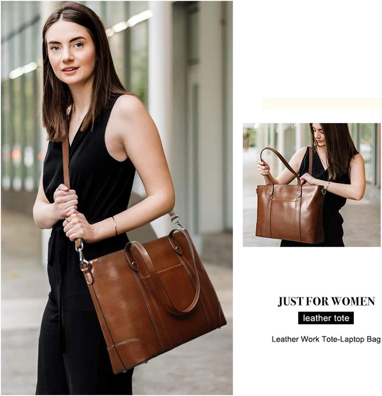 Alt view image 2 of 5 - S-ZONE Leather Tote Bag for Women Office Shoulder Handbag 15.6 Inch Work Laptop Briefcase (Dark Brown)