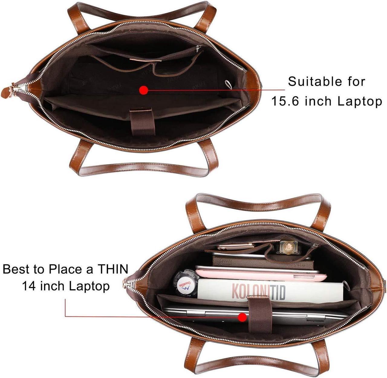 Alt view image 3 of 5 - S-ZONE Leather Tote Bag for Women Office Shoulder Handbag 15.6 Inch Work Laptop Briefcase (Dark Brown)