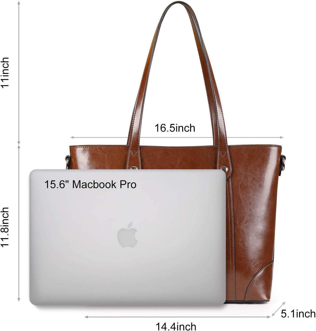 Alt view image 5 of 5 - S-ZONE Leather Tote Bag for Women Office Shoulder Handbag 15.6 Inch Work Laptop Briefcase (Dark Brown)