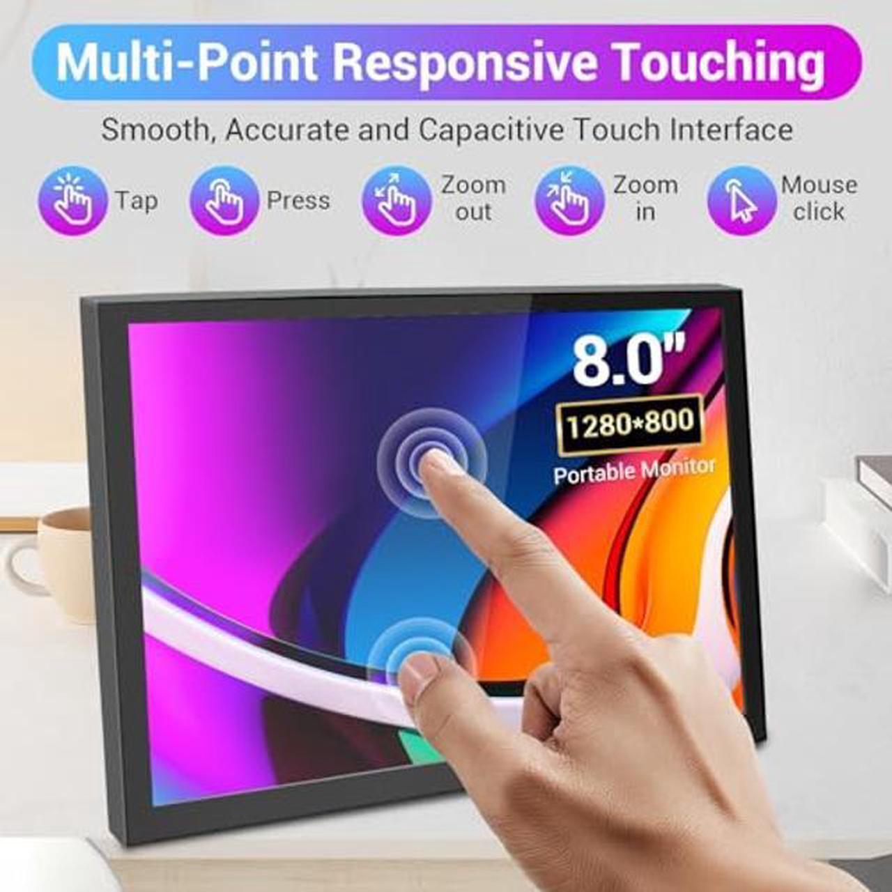 Alt view image 2 of 5 - VIEWMEI Touch Screen Portable Monitor, 8 Inch Mini HDMI Screen Display,1280 * 800 Resolution Laptop Monitor for PC Laptop Compatible with Raspberry Pi Game Consoles