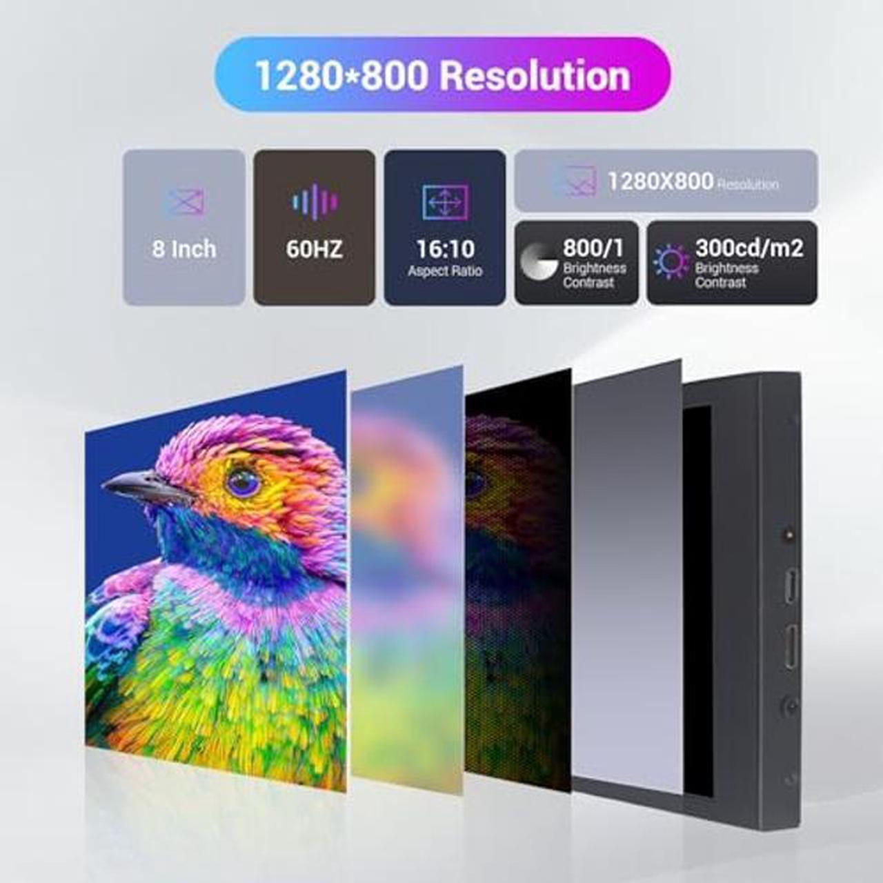 Alt view image 4 of 5 - VIEWMEI Touch Screen Portable Monitor, 8 Inch Mini HDMI Screen Display,1280 * 800 Resolution Laptop Monitor for PC Laptop Compatible with Raspberry Pi Game Consoles