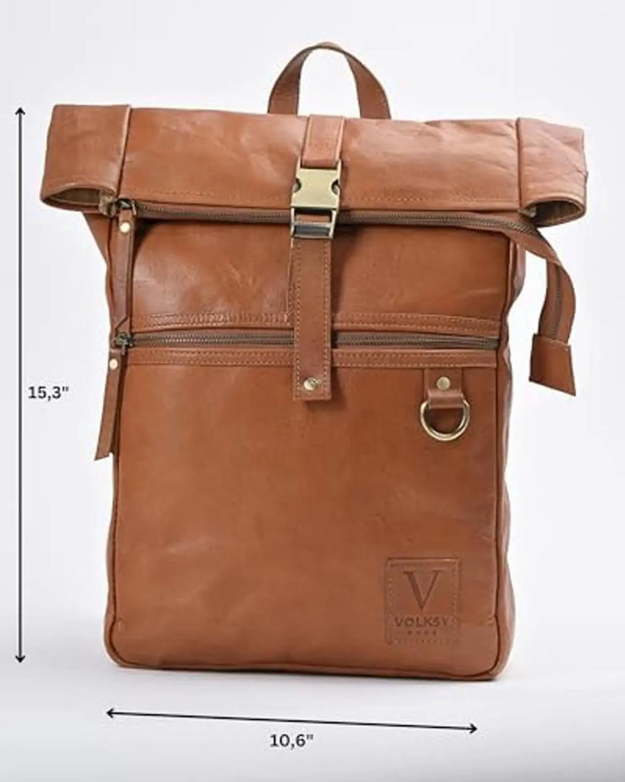 Alt view image 3 of 5 - Volksy Bags Genuine Leather Backpack for Women, Roll Top Backpack, Laptop Bookbag, Roll On Vintage Rucksack for College, Work & Travel, Brown, Medium - 15.3 Inch