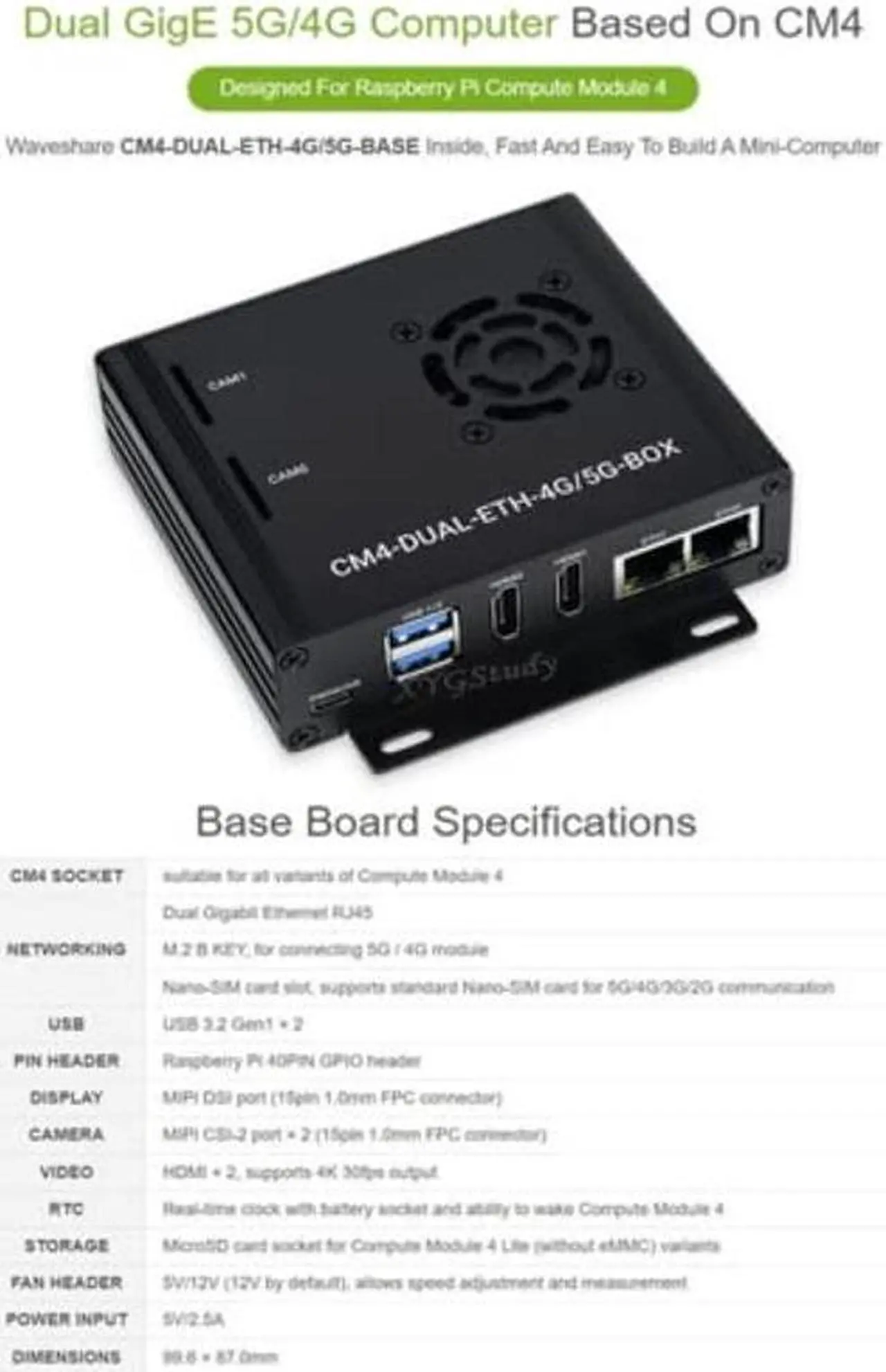 Alt view image 3 of 5 - Dual Gigabit Ethernet 5G/4G Mini-Computer with Metal Case and Cooling Fan Based On Raspberry Pi Compute Module 4 (NOT Included) @XYGStudy (CM4-DUAL-ETH-4G/5G-BOX)